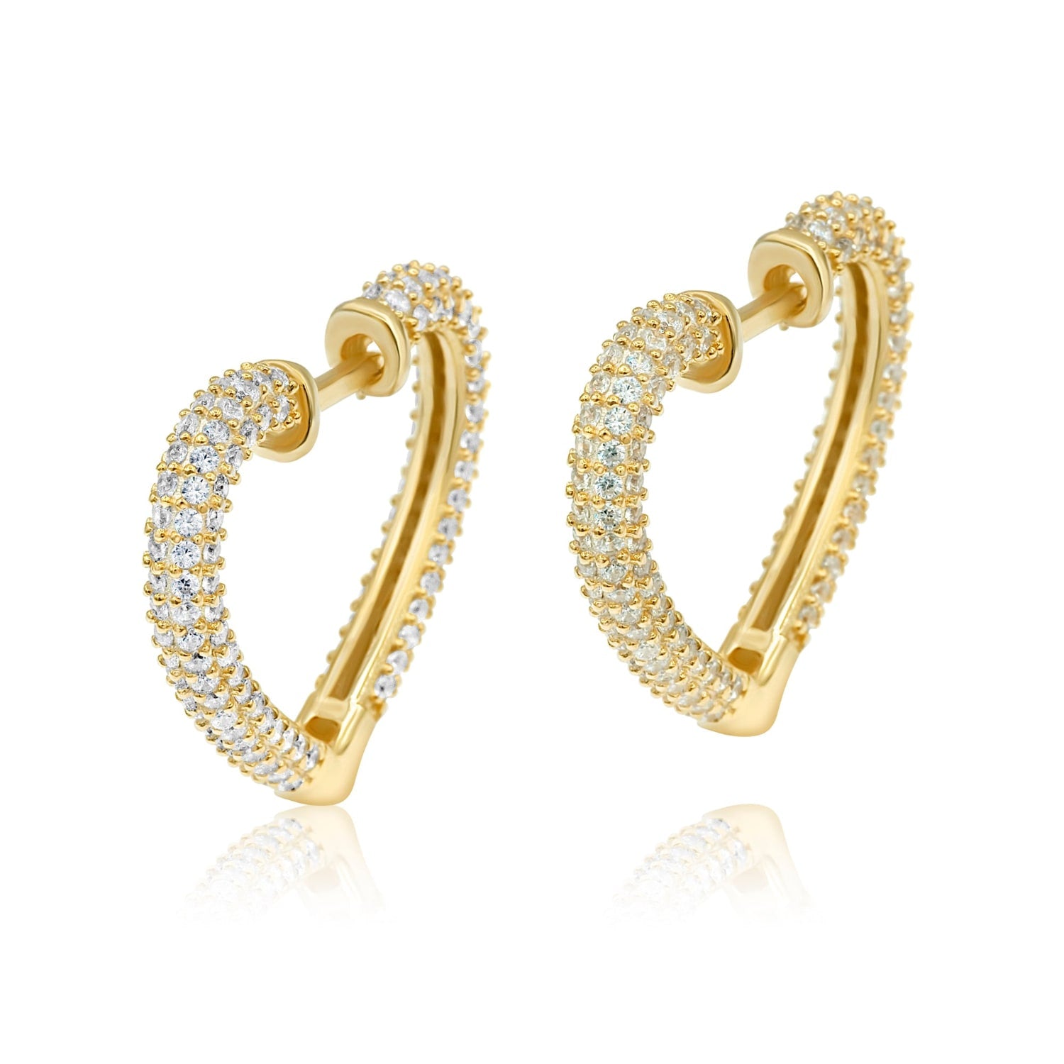 Open Heart Pave Hoops - Gold