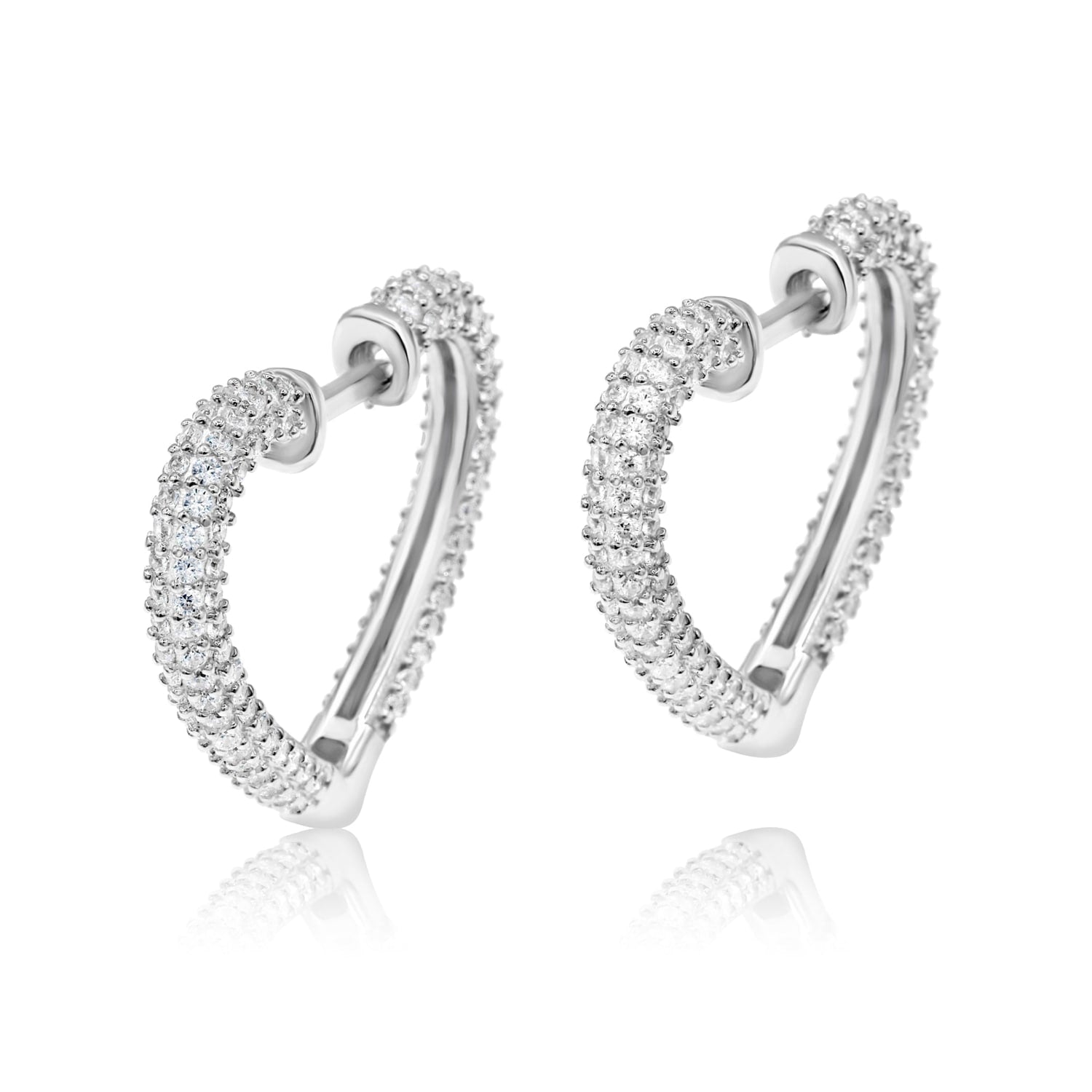 Open Heart Pave Hoops - Silver