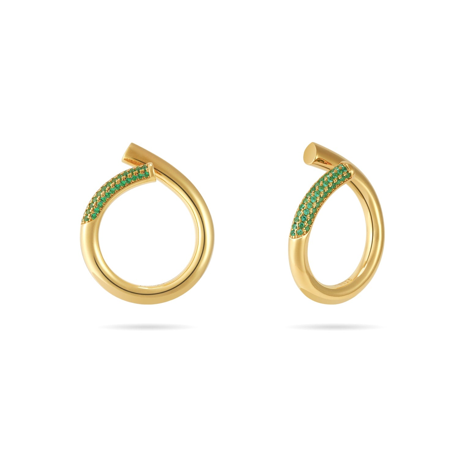 Open Twist Waterdrop Ring - Gold, Green Stone