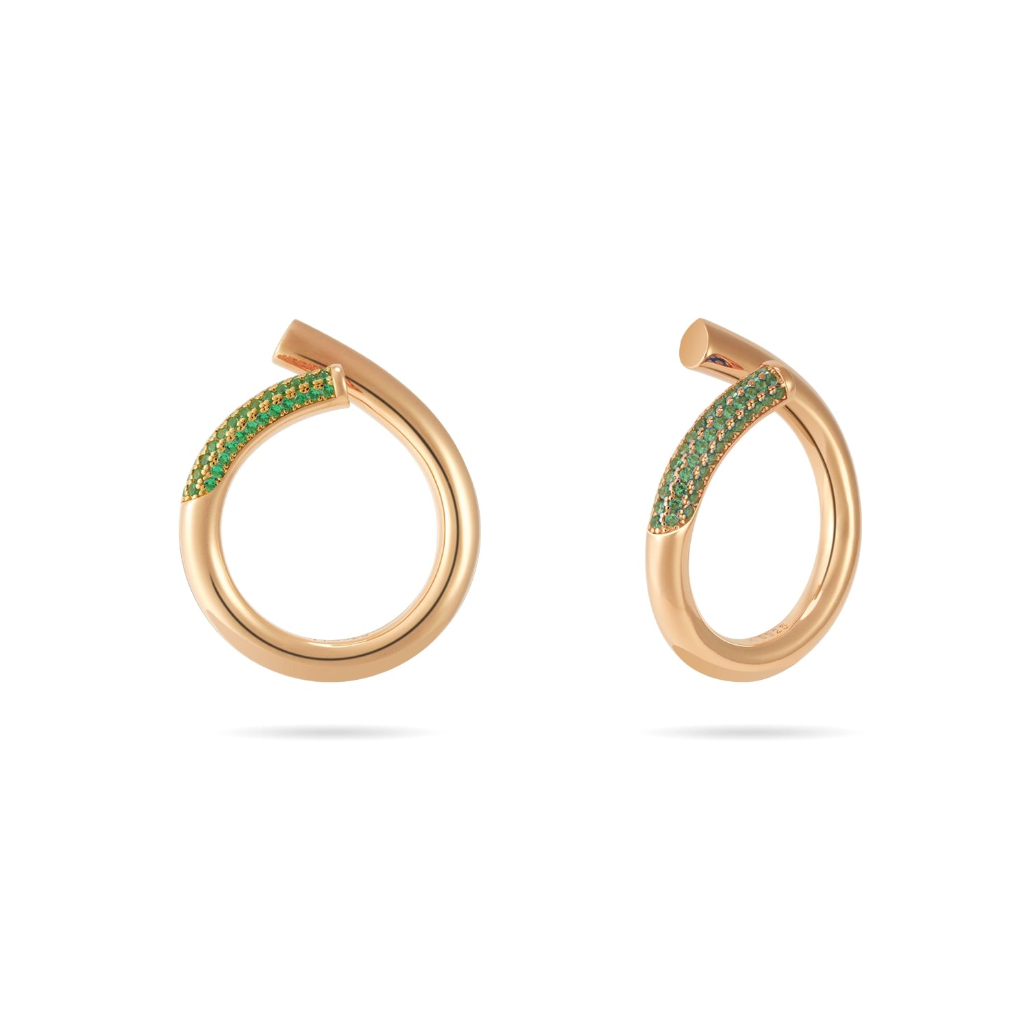 Open Twist Waterdrop Ring - Rose Gold, Green Stone