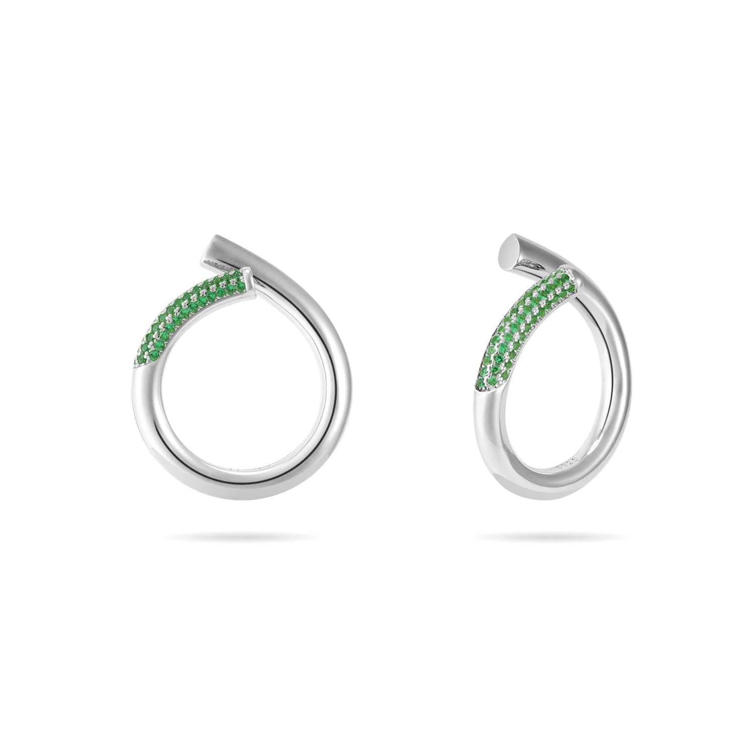 Open Twist Waterdrop Ring - Silver, Green Stone