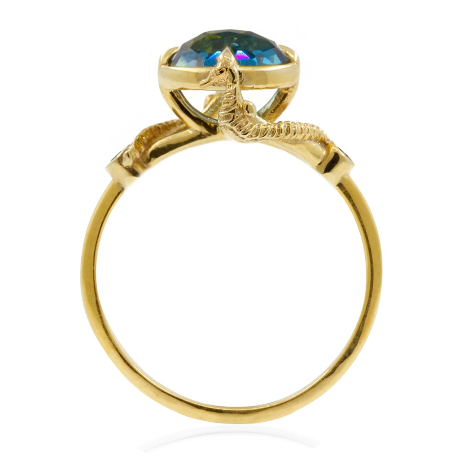 Seahorse Blue Topaz Ring - 9Ct Solid Gold
