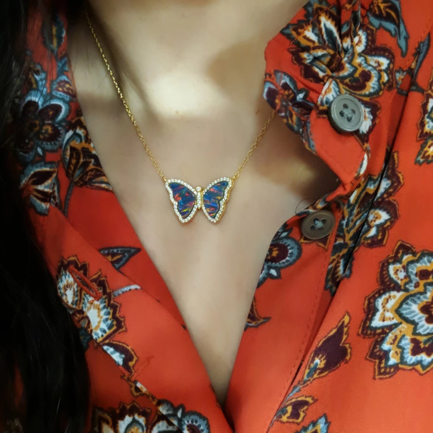 Opal Butterfly With Stripes Black