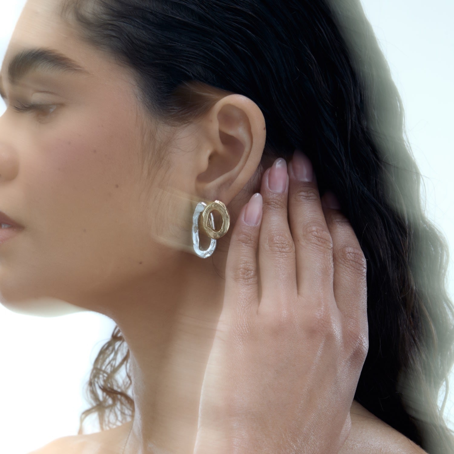 Molten Irregular Hoops Opposites Attract Earrings - Silver & Gold Vermeil Mix