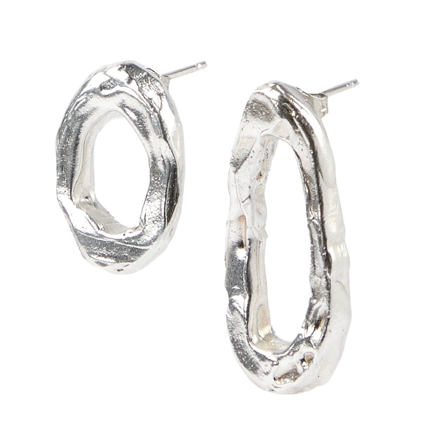 Molten Irregular Hoops Opposites Attract Earrings - Silver