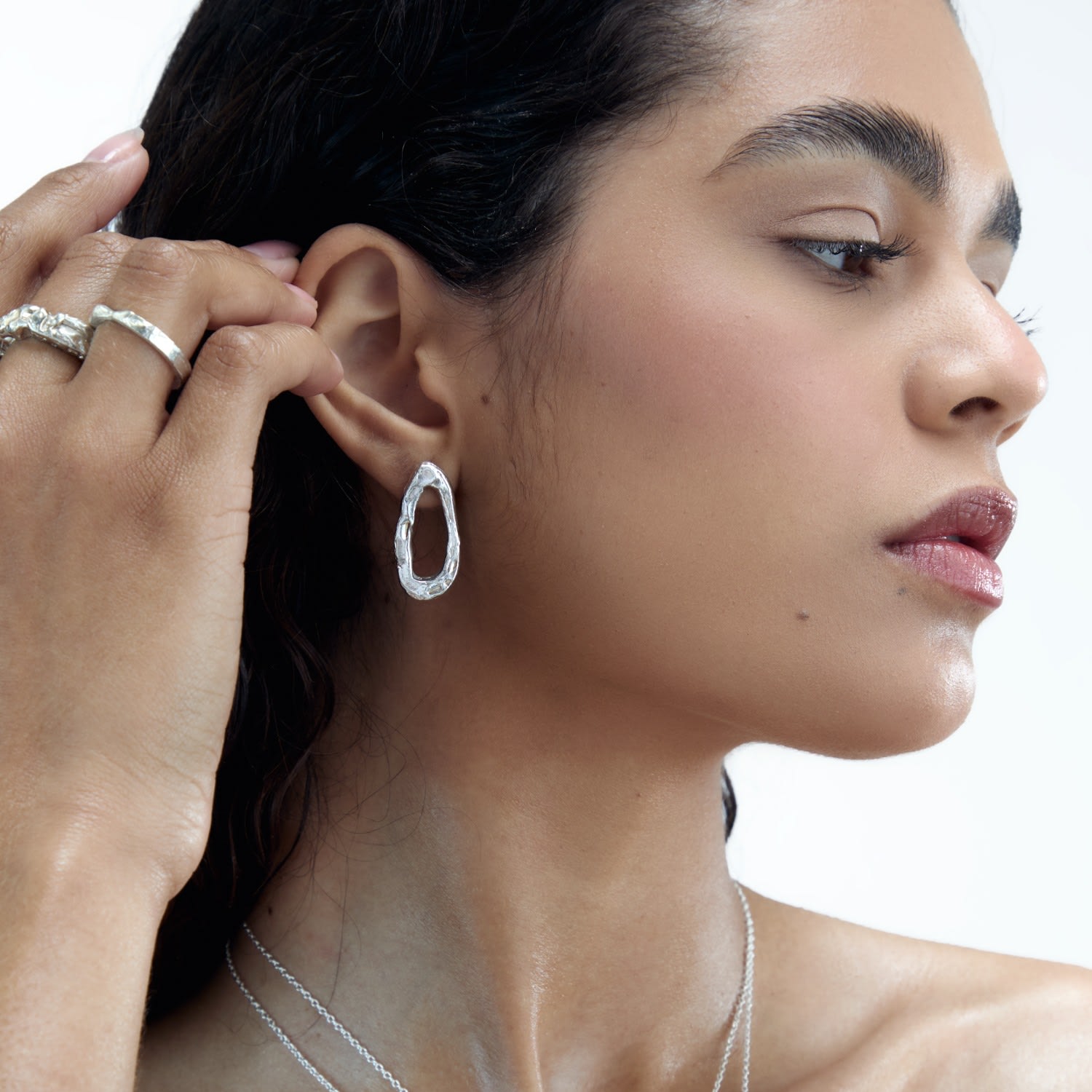 Molten Irregular Hoops Opposites Attract Earrings - Silver