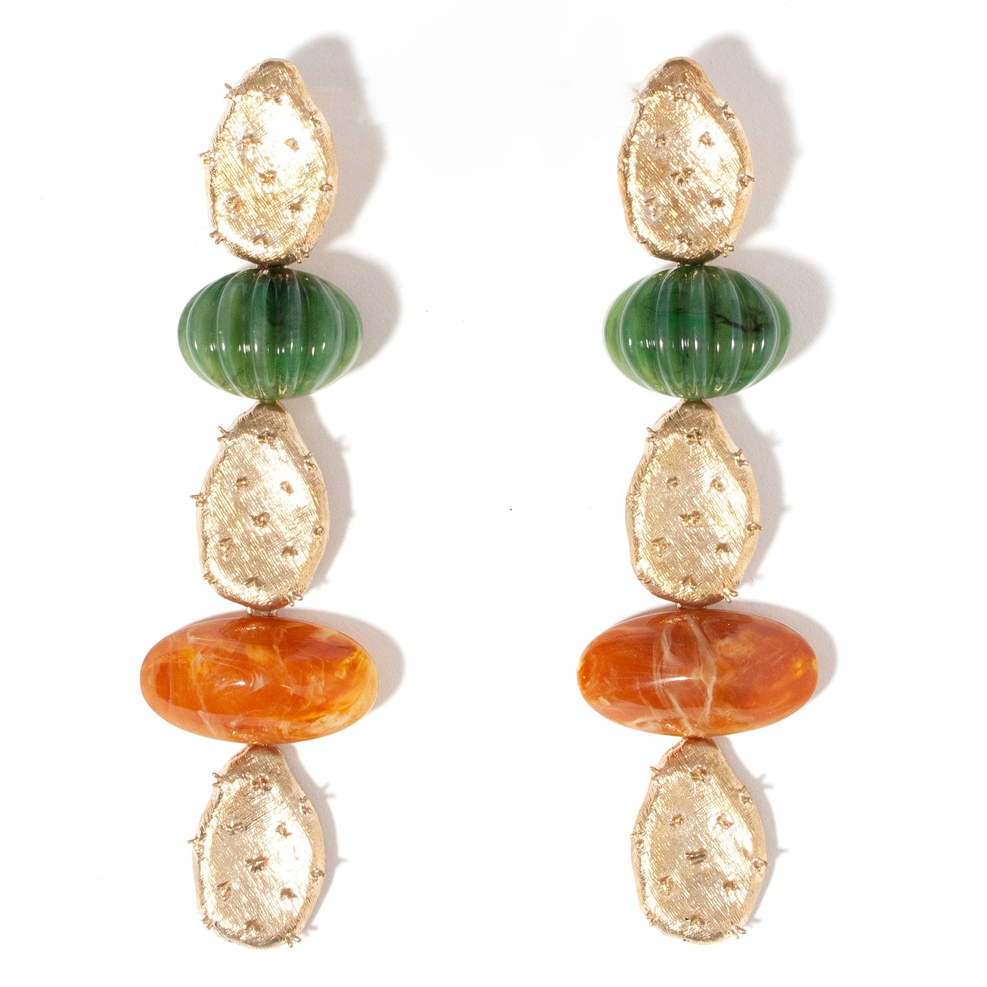 Opuntia Cactus Earring In Olive & Amber