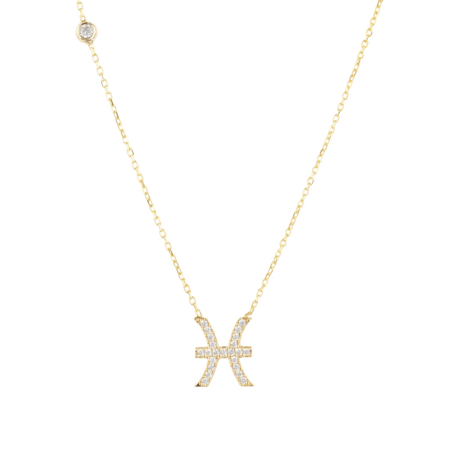 Zodiac Star Sign Pendant Necklace Gold Pisces