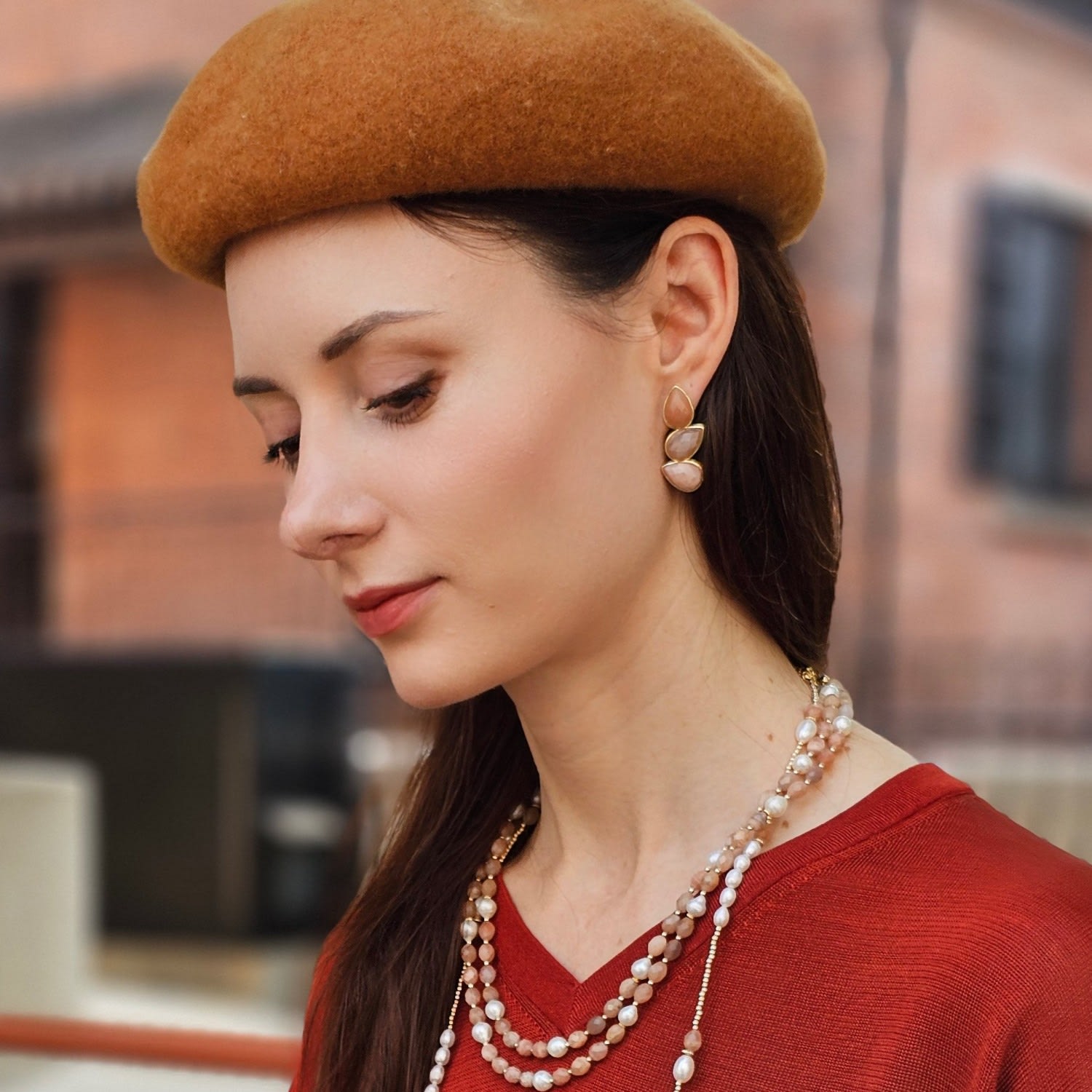 Orange Moonstone Statement Earrings