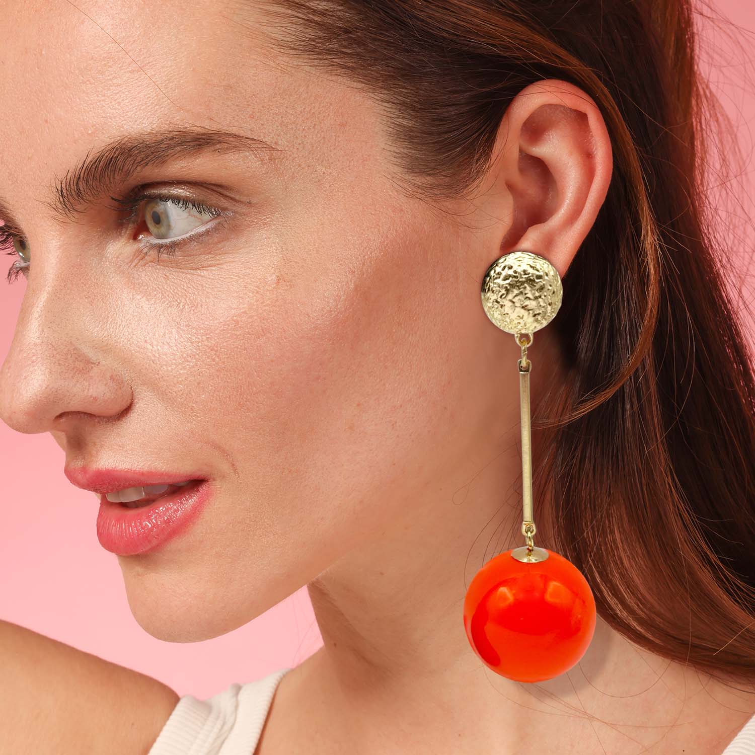 Orange And Gold Ball Drop Earrings