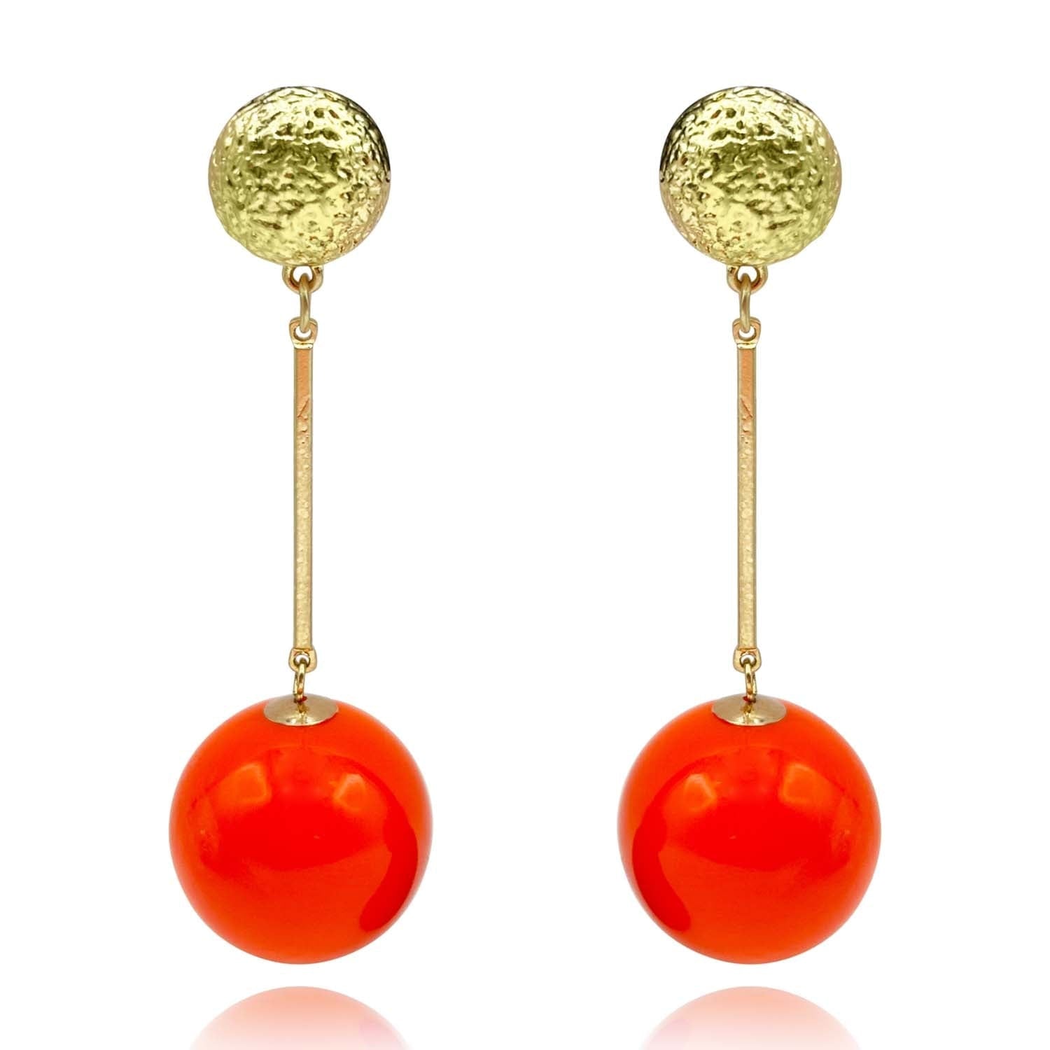 Orange And Gold Ball Drop Earrings