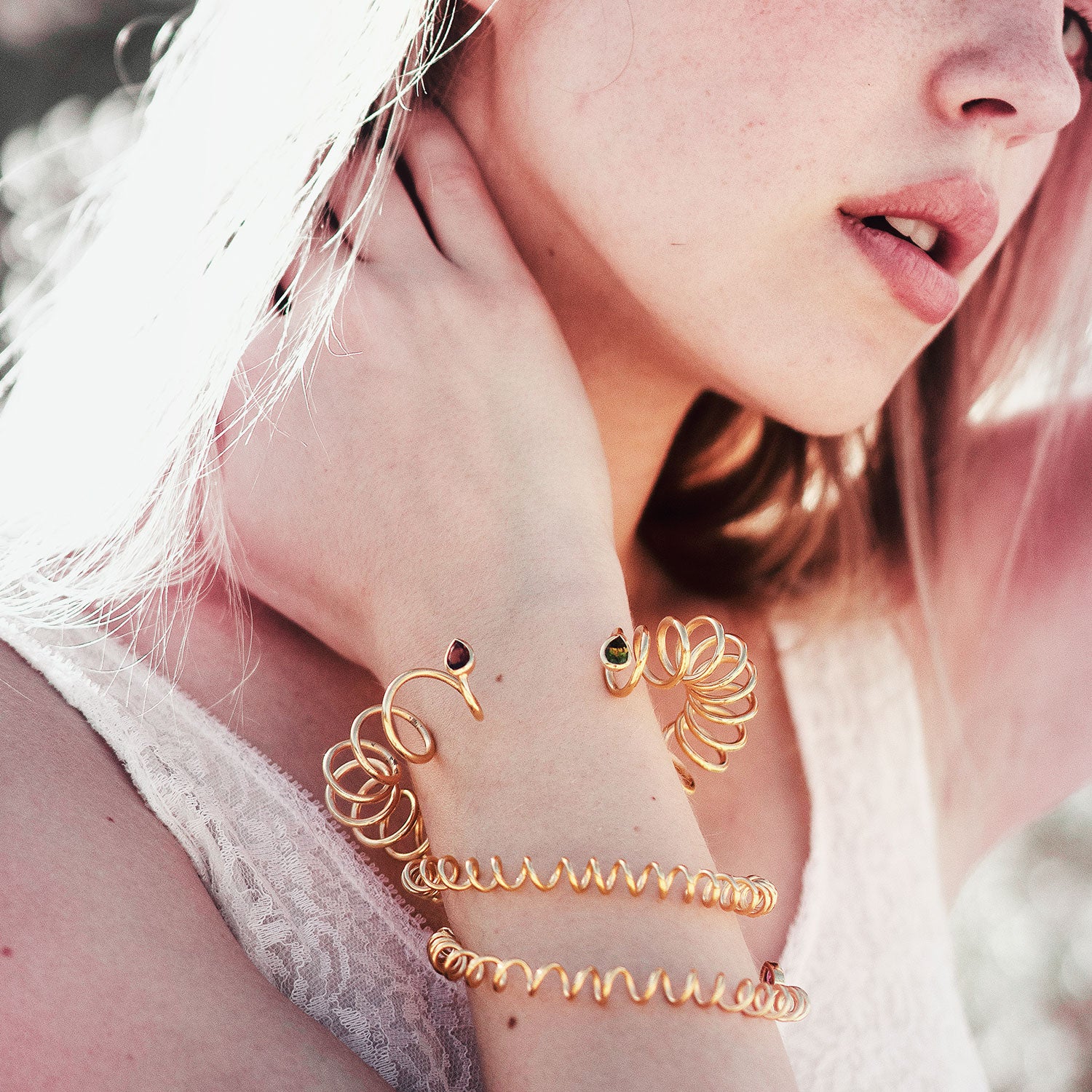 Orange And Yellow Tourmaline Gold Curl Bracelet