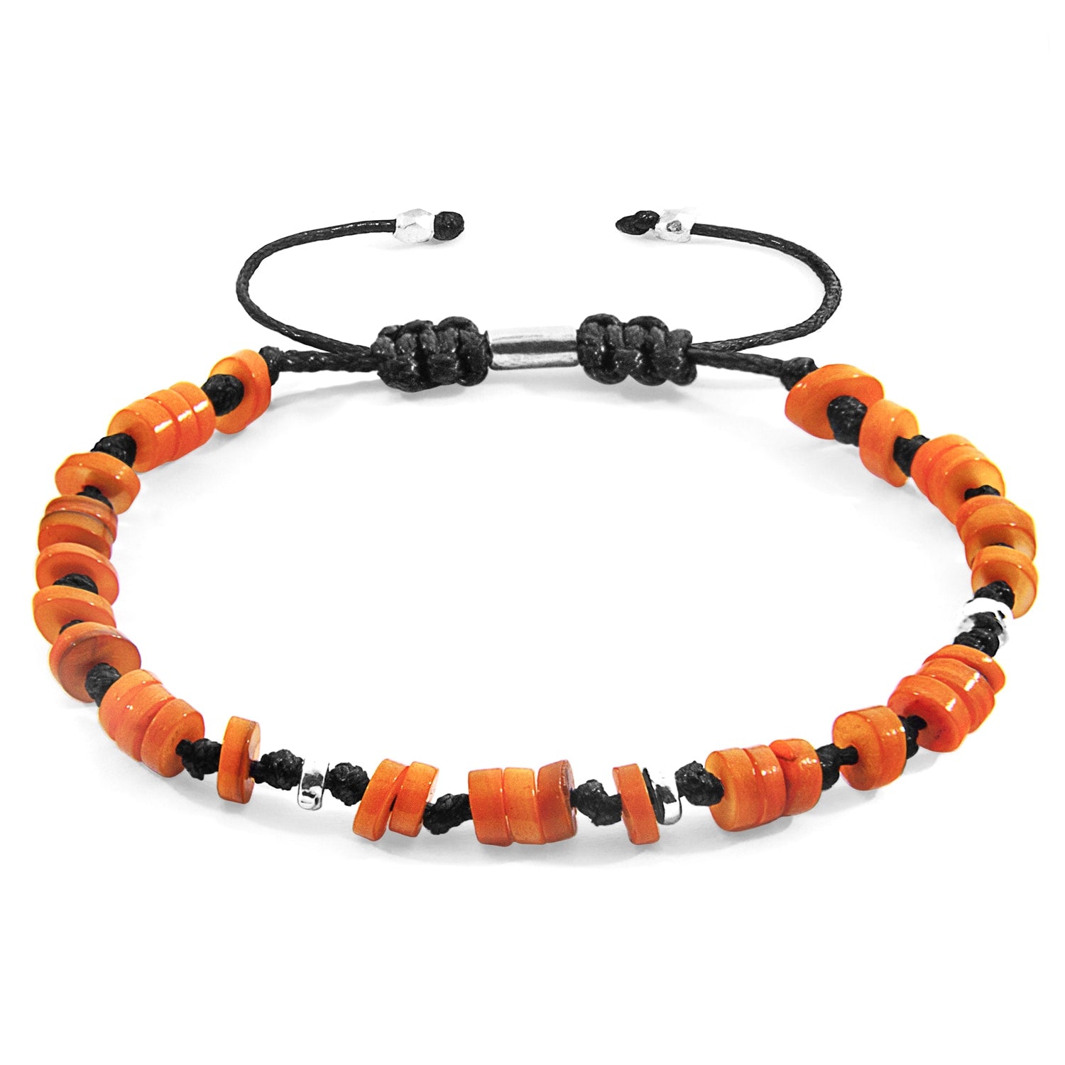 Orange Hailey Silver & Freshwater Shell Skinny Macrame Bracelet