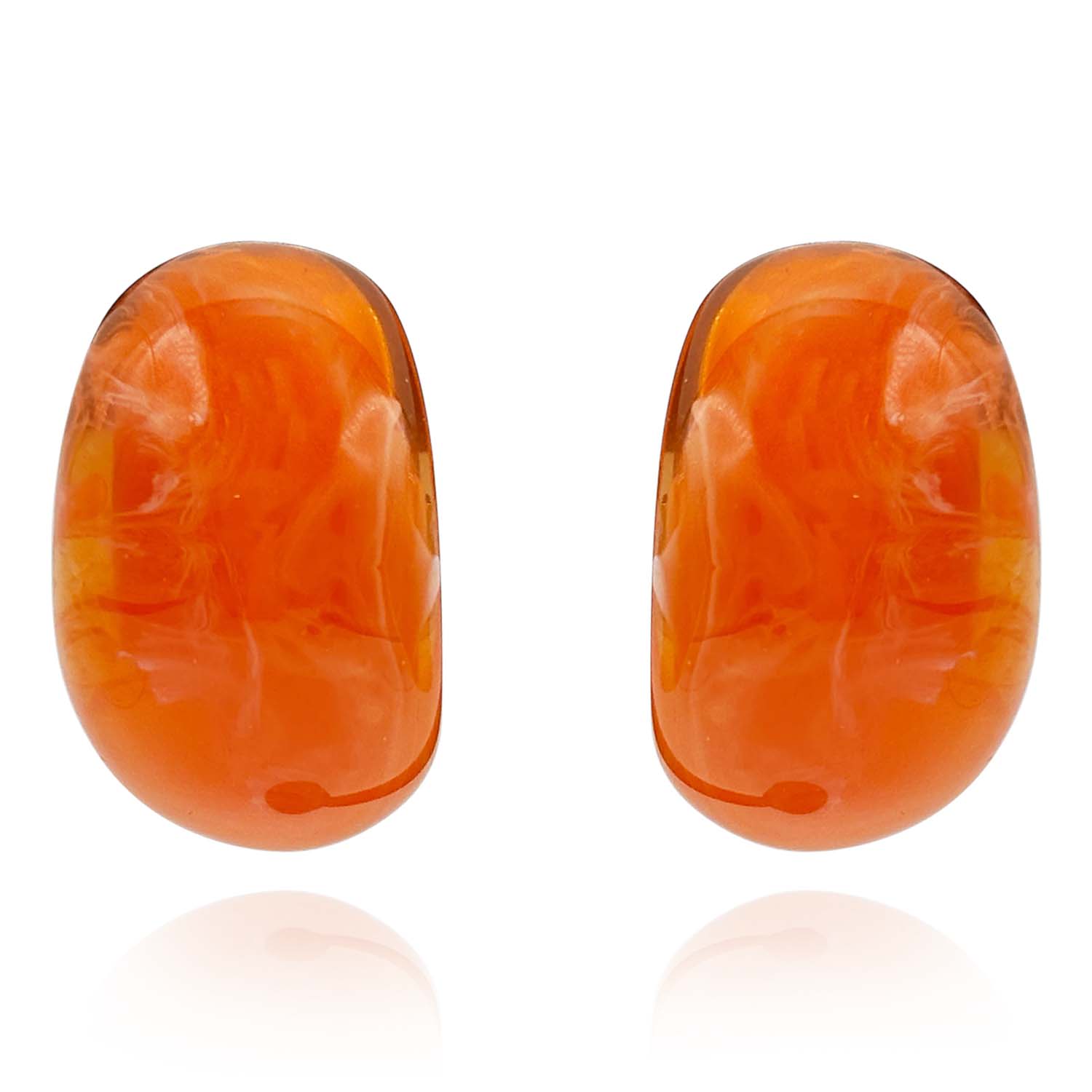 Orange Marbled Resin Semi Hoop Clip On Earrings