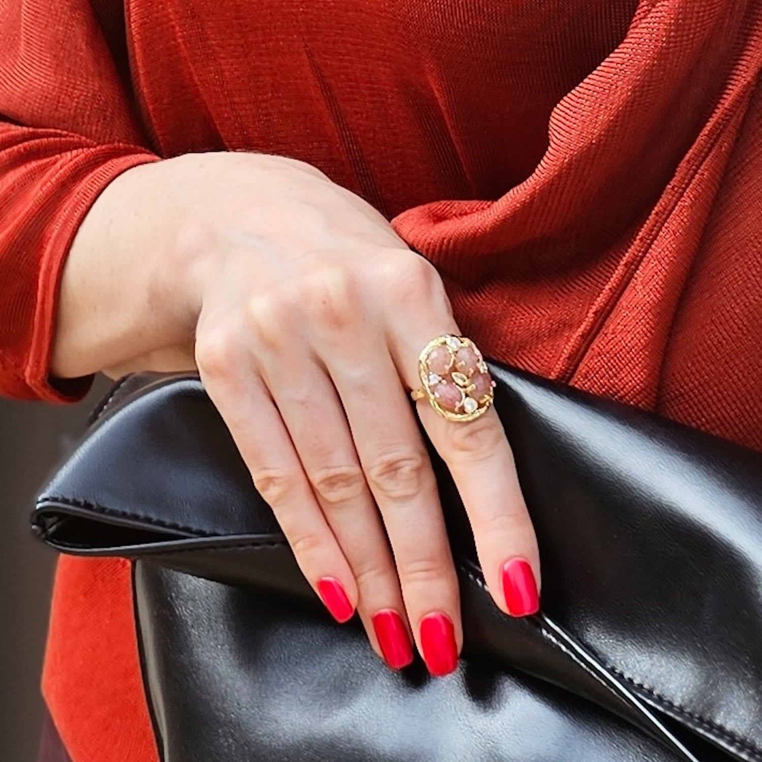 Orange Moonstone Setting Statement Ring