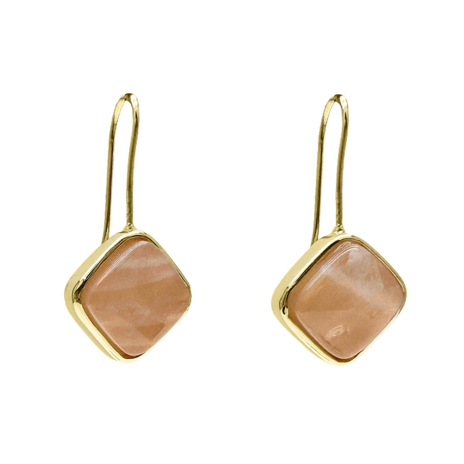 Orange Moonstone Square Shaped Minimalist Earrings
