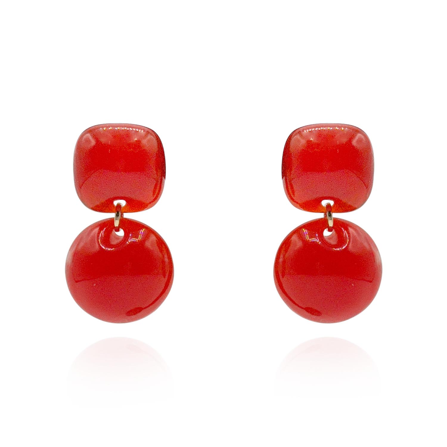Orangy Red Small Resin Clip-On Drop Earrings