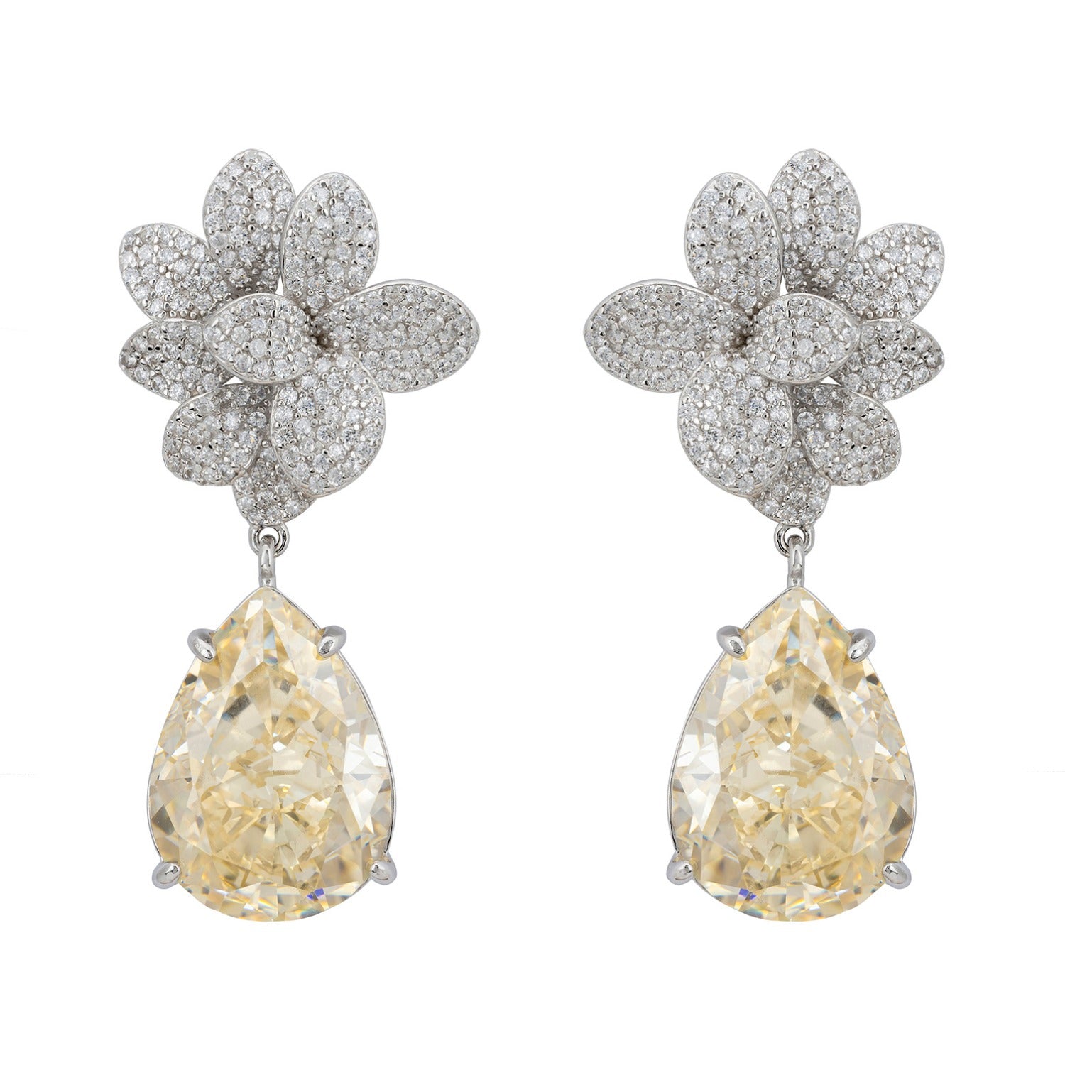 Orchid Flower Teardrop Moissanite Earrings Silver