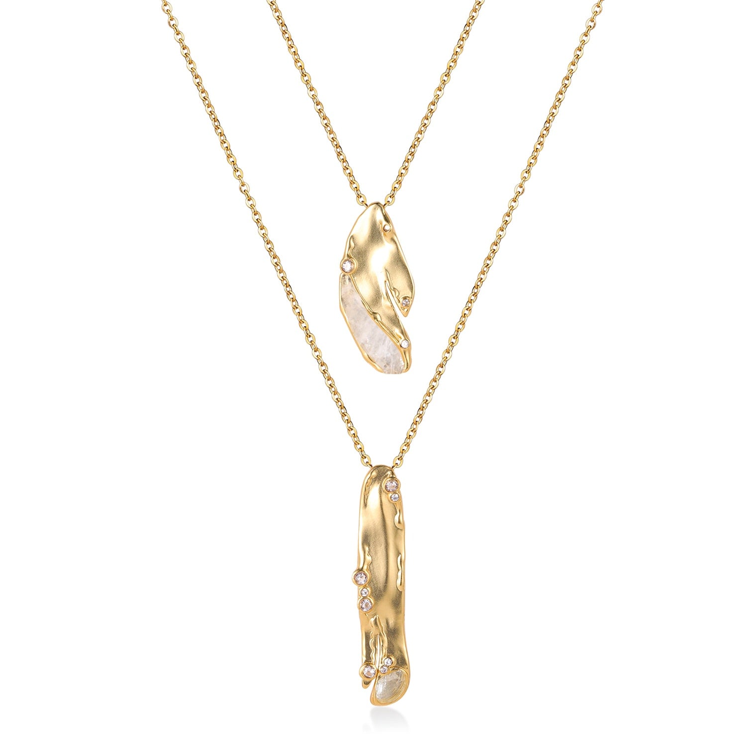 Organic Double Drop Necklace Clear Quartz