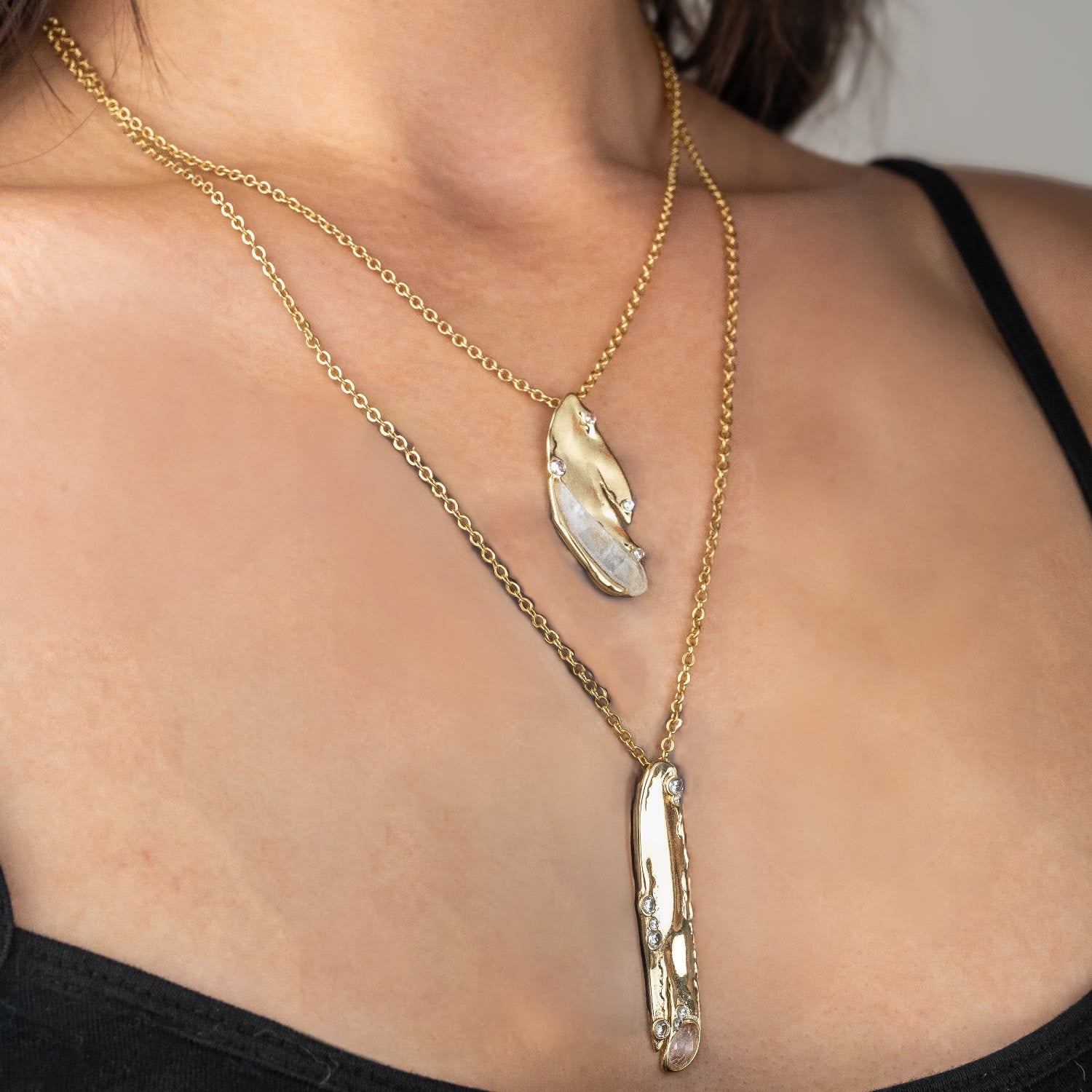 Organic Double Drop Necklace Clear Quartz