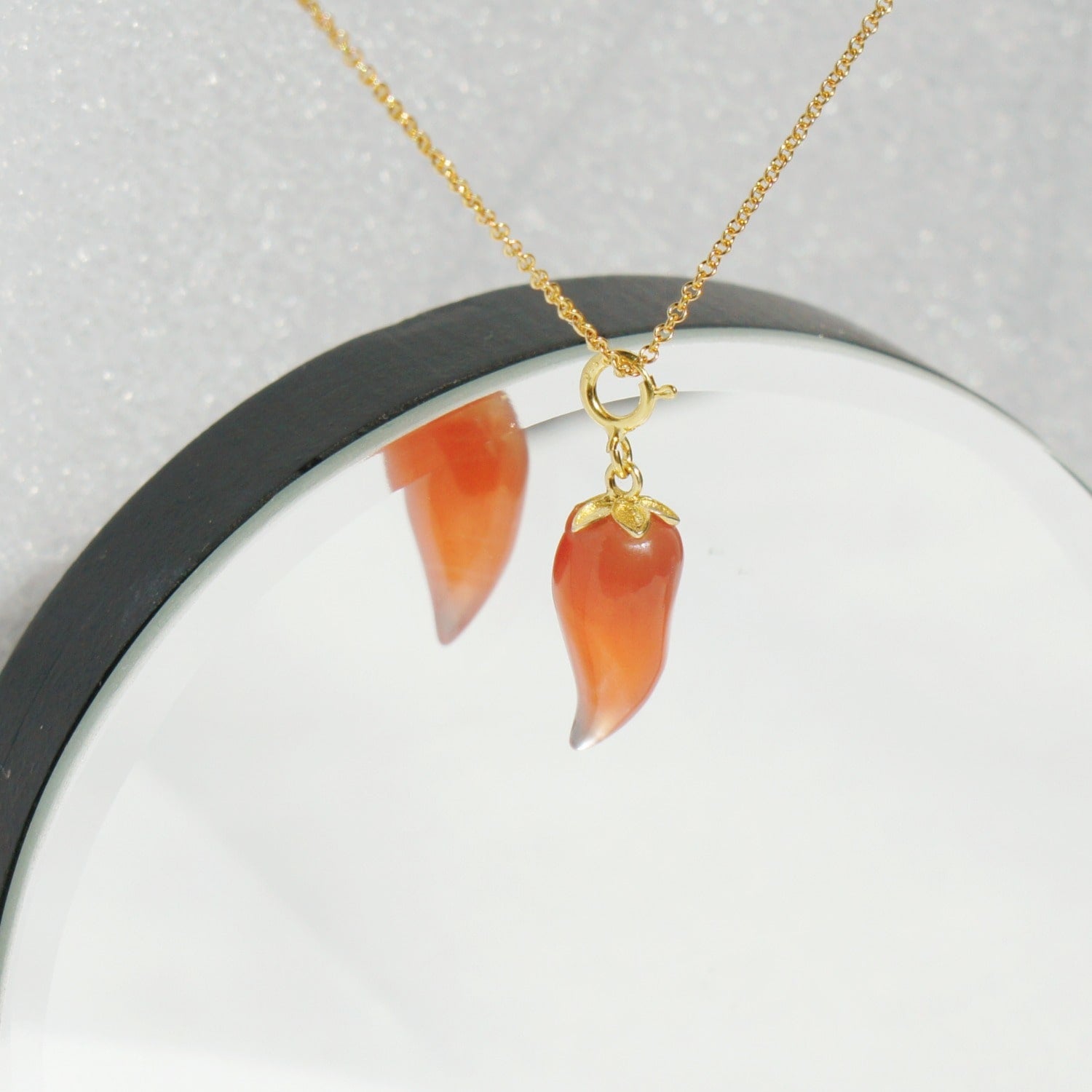 Organic Fruit Pendant 18K Gold Filled Necklace Agate Chilli