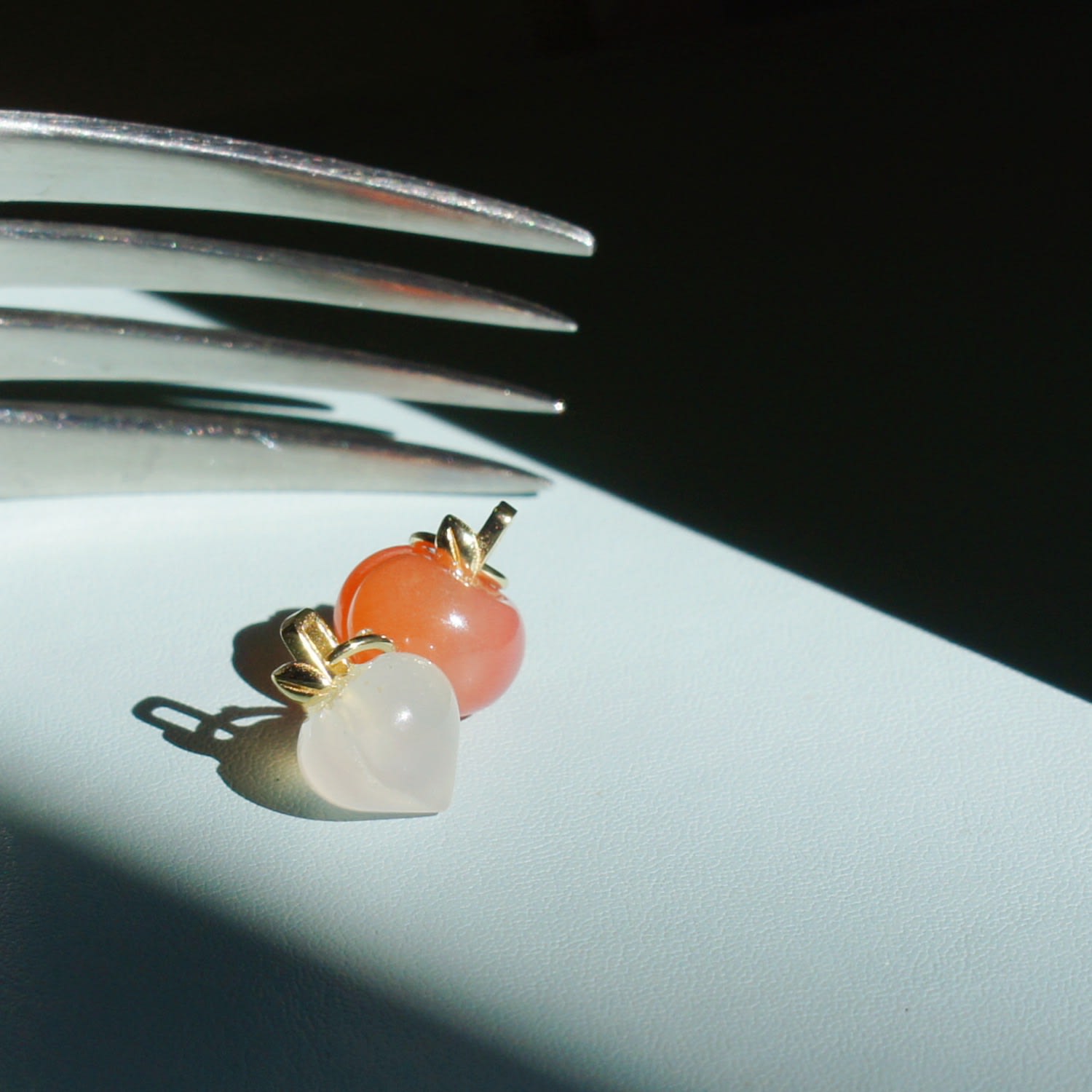 Organic Fruit Pendant 18K Gold Filled Necklace Agate Peach
