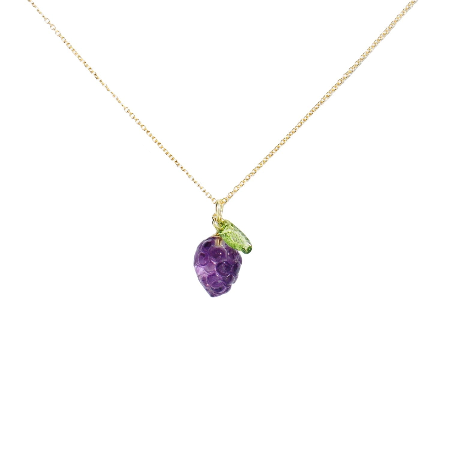 Organic Gemstone Fruit Pendant Necklace, Amethyst Grapes