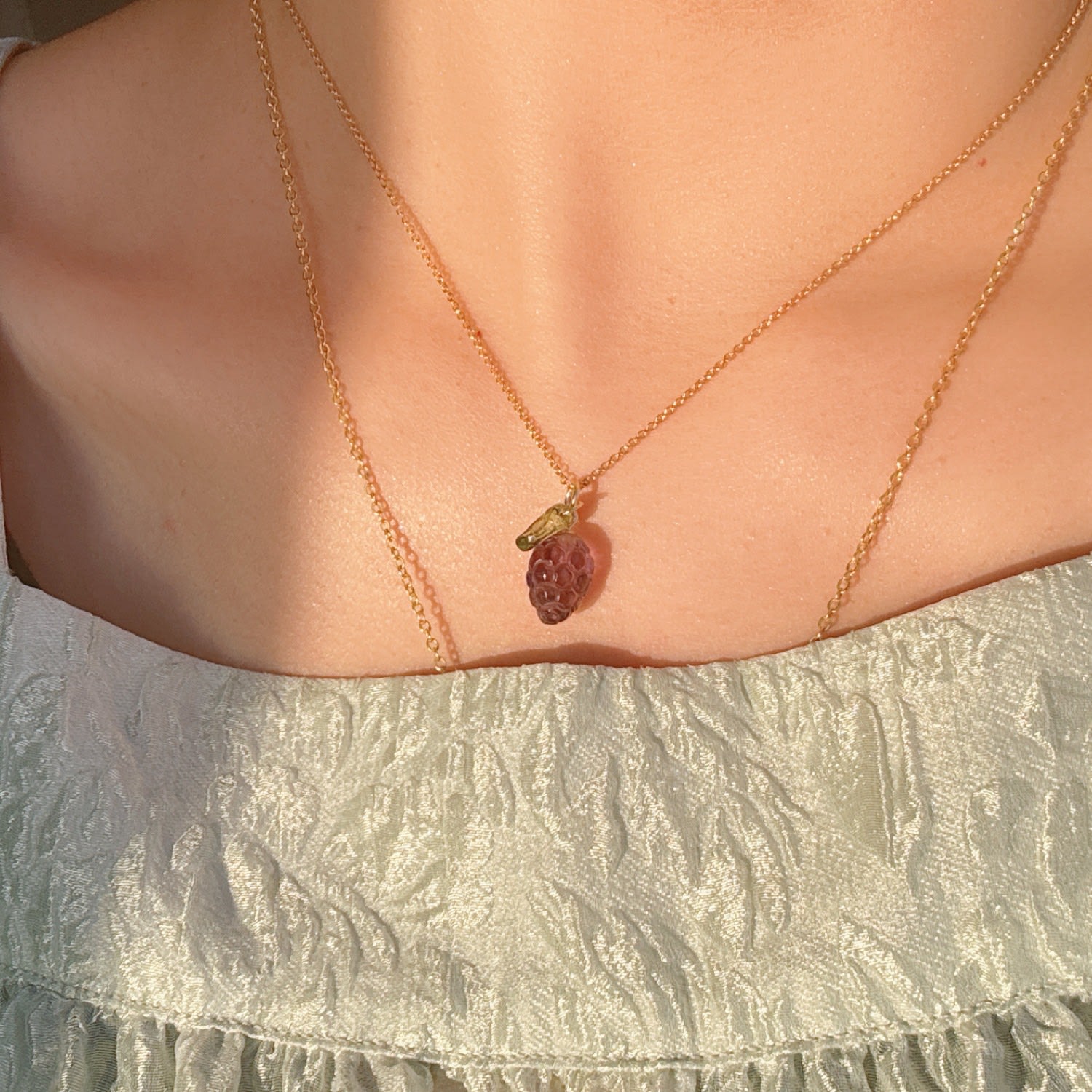 Organic Gemstone Fruit Pendant Necklace, Amethyst Grapes