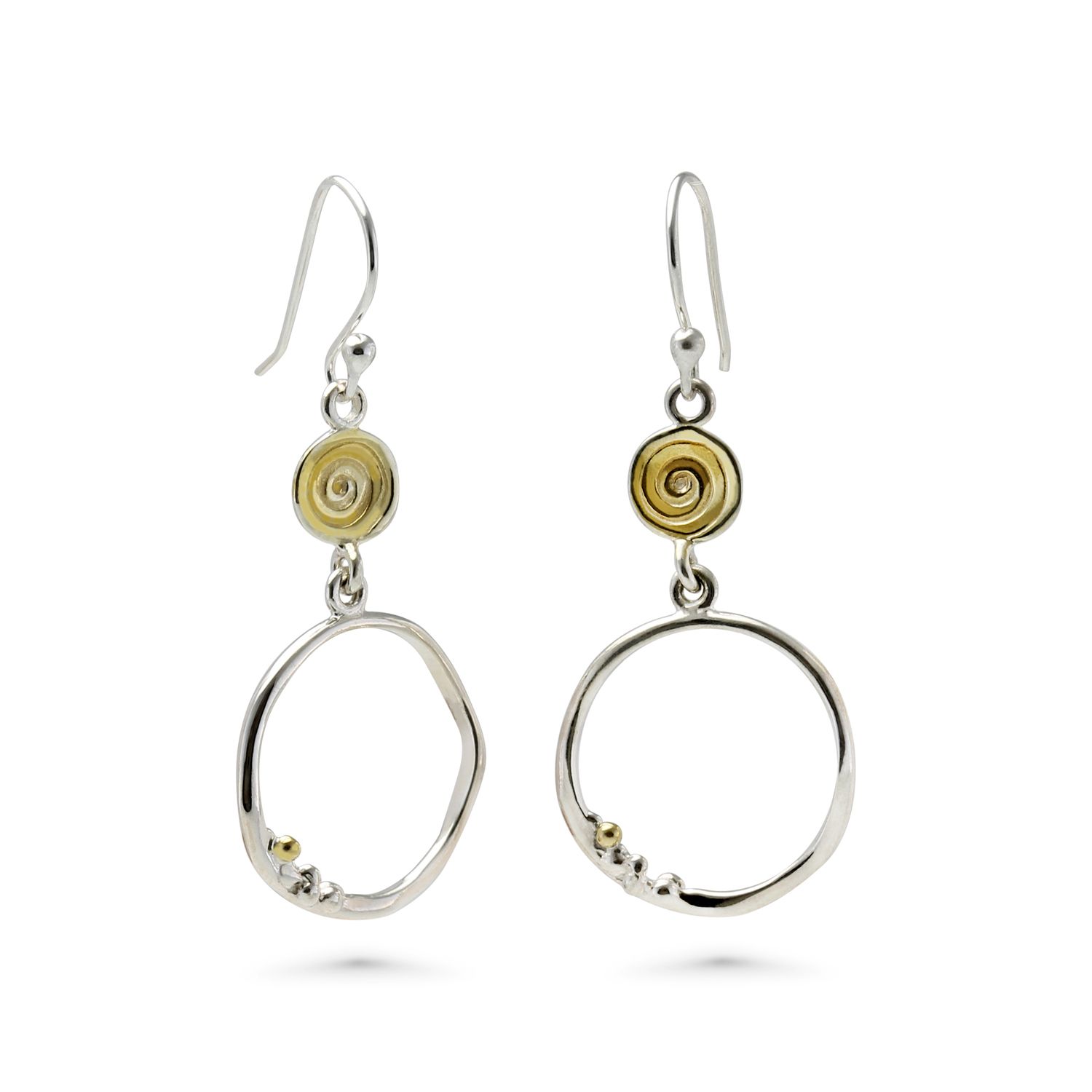 Organic Hoop Drop Earrings With Gold Spiral Detail