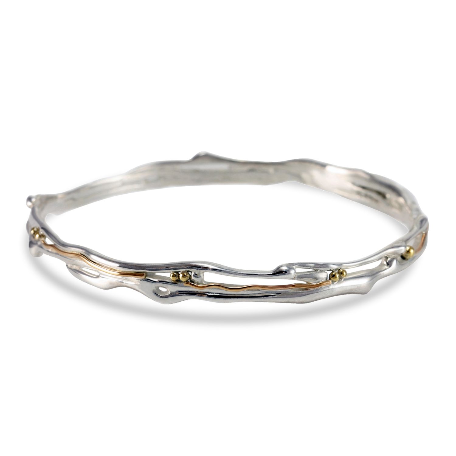 Organic Silver Bangle With Gold Details