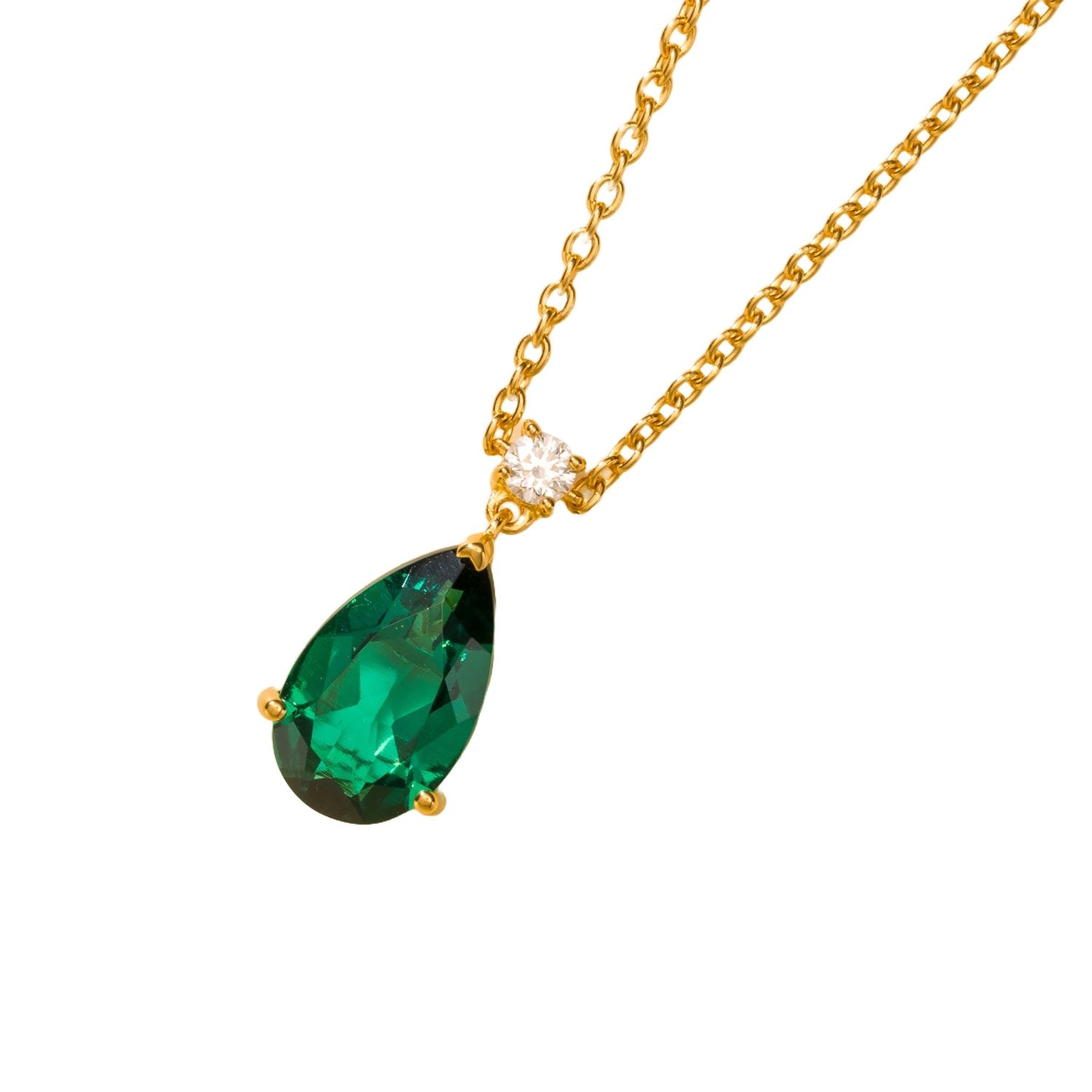 Ori Large Gold Pendant Necklace Emerald & Diamond