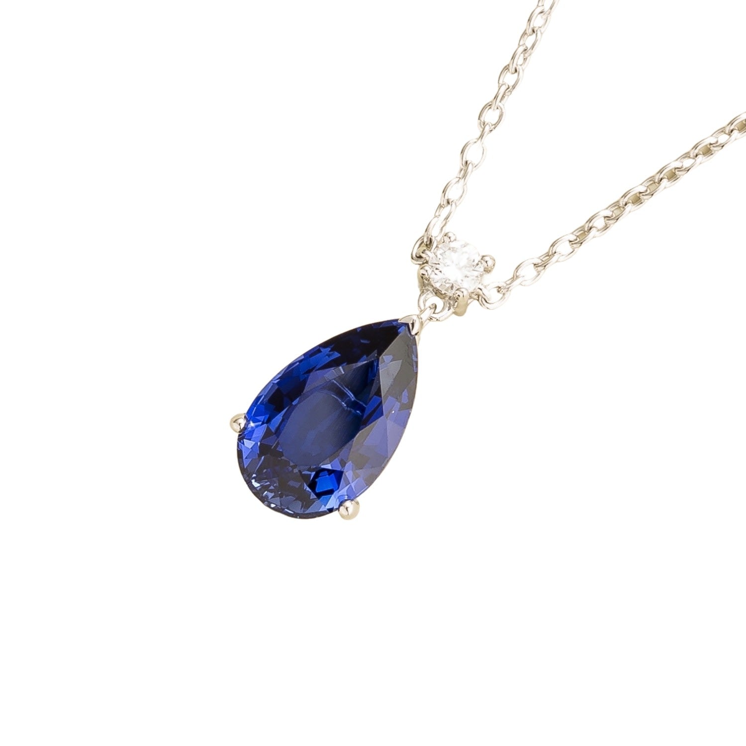 Ori Large Pendant Necklace In Blue Sapphire & Diamond Set In White Gold