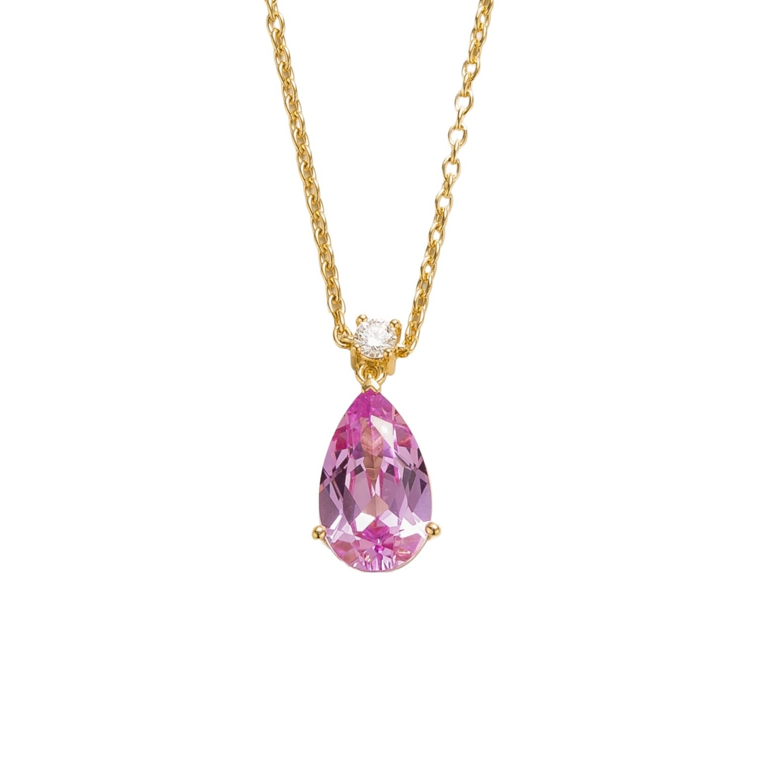 Ori Large Gold Pendant Necklace Pink Sapphire & Diamond