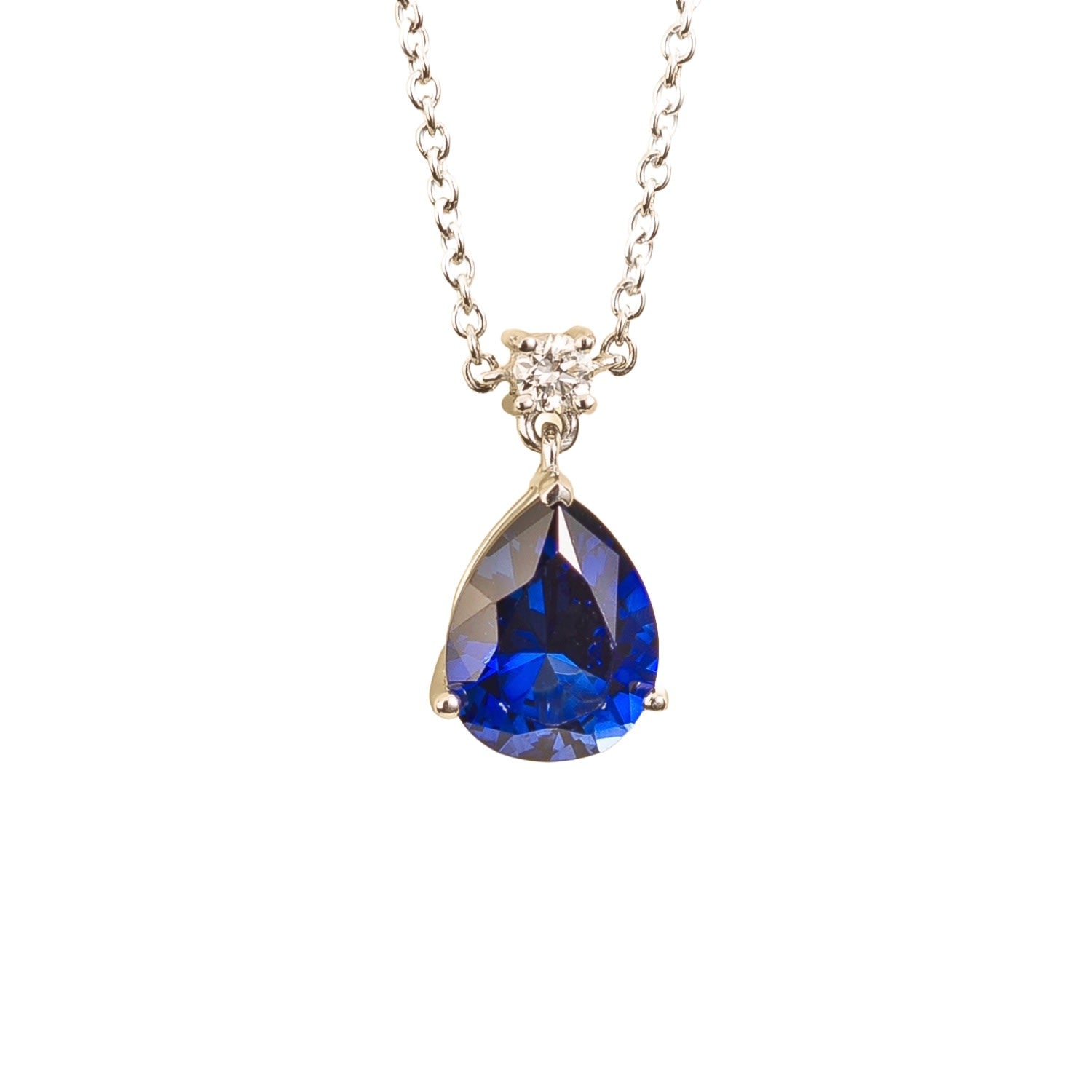 Ori Medium Pendant Necklace In Blue Sapphire & Diamond Set In White Gold