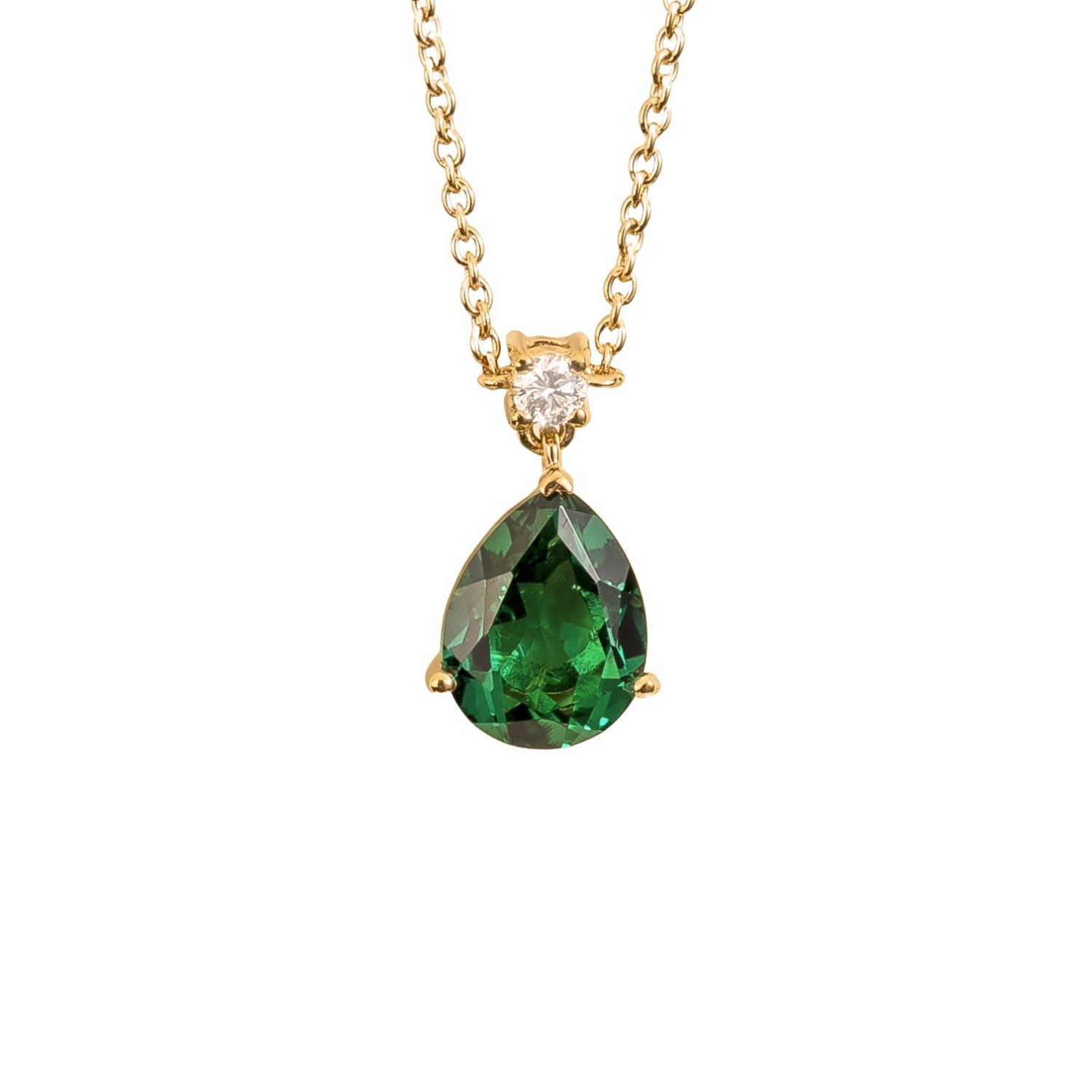 Ori Medium Pendant Necklace In Emerald & Diamond Set In Gold