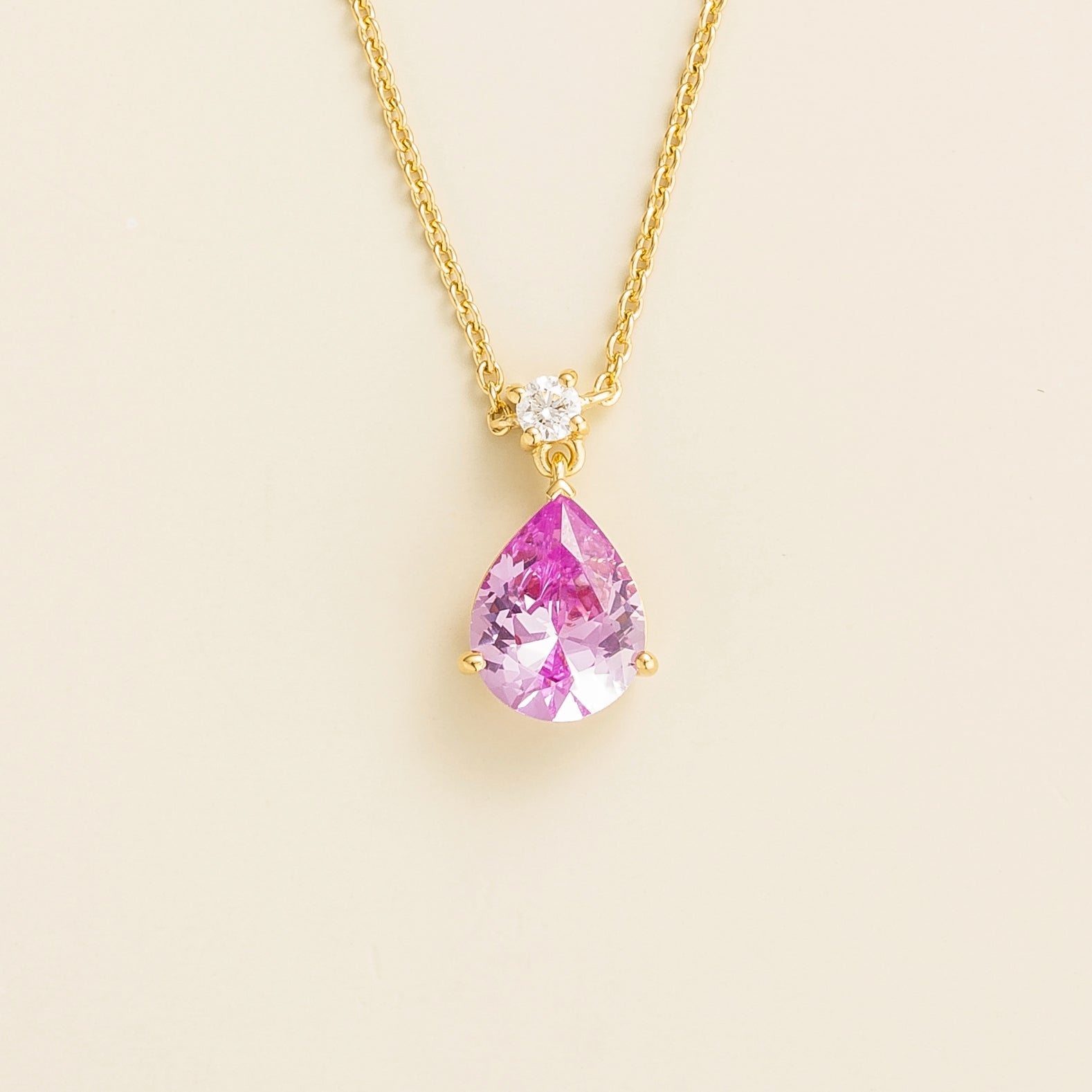 Ori Medium Pendant Necklace In Pink Sapphire & Diamond Set In Gold