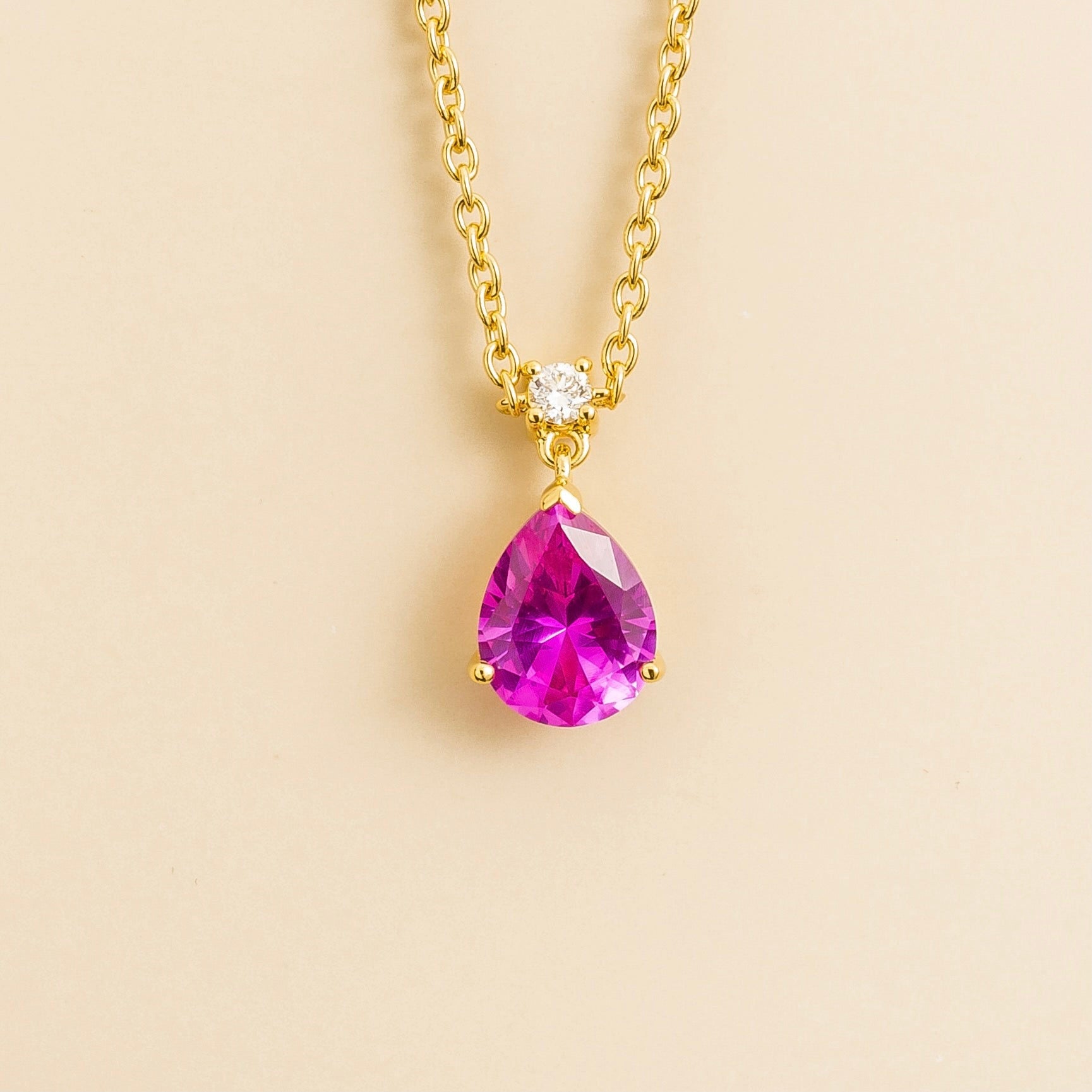 Ori Medium Pendant Necklace In Vivid Pink Sapphire & Diamond Set In Gold