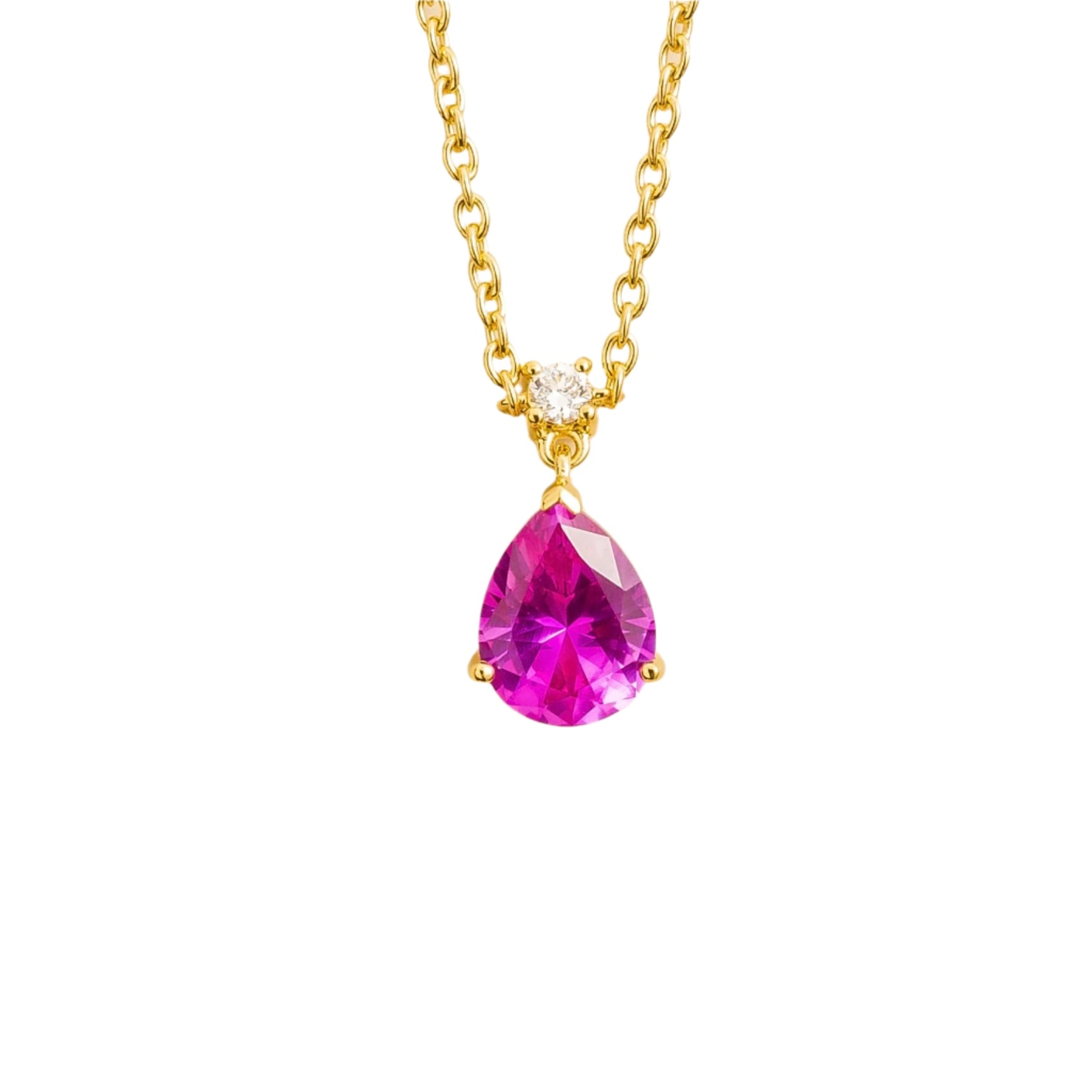Ori Medium Pendant Necklace In Vivid Pink Sapphire & Diamond Set In Gold