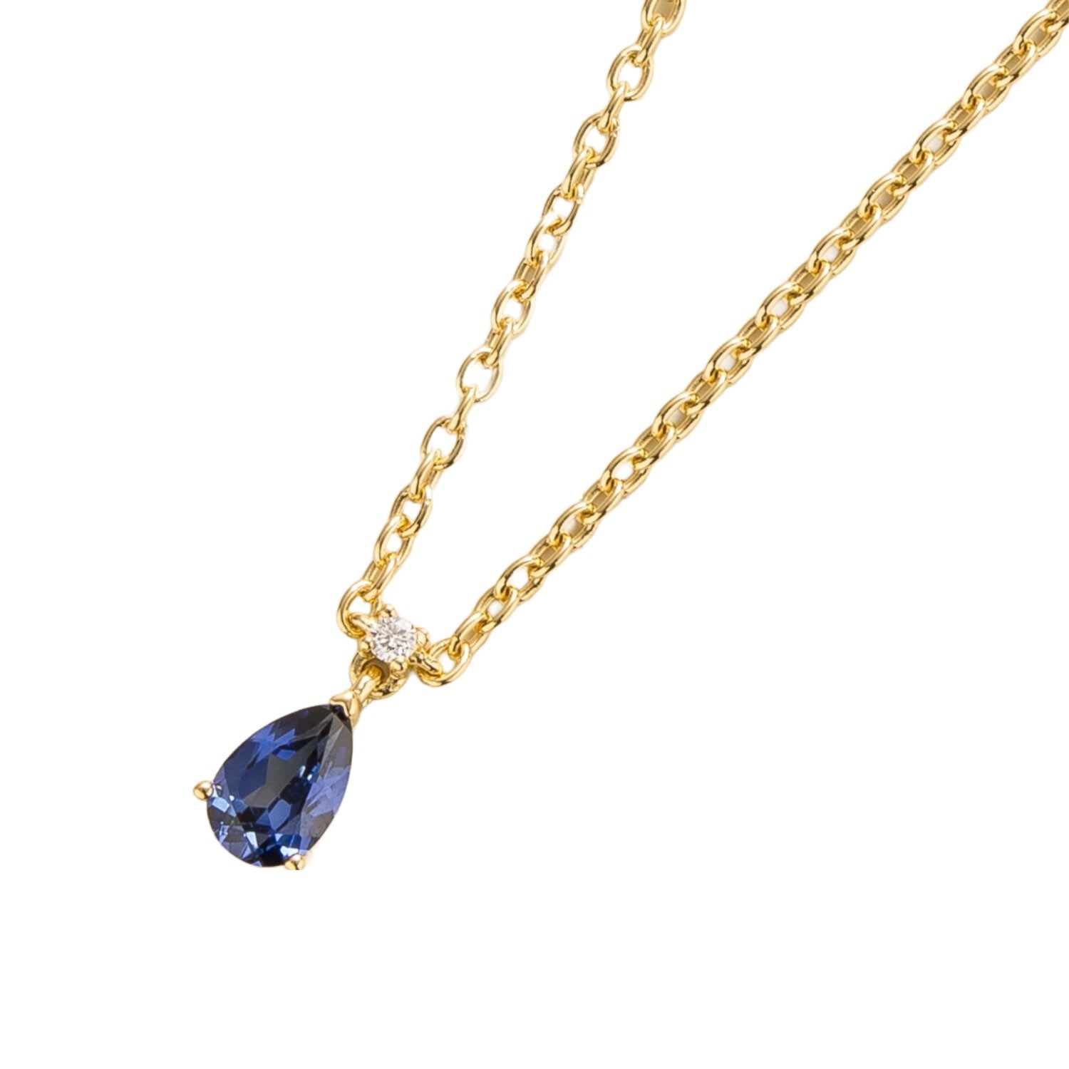 Ori Small Gold Pendant Necklace Blue Sapphire & Diamond