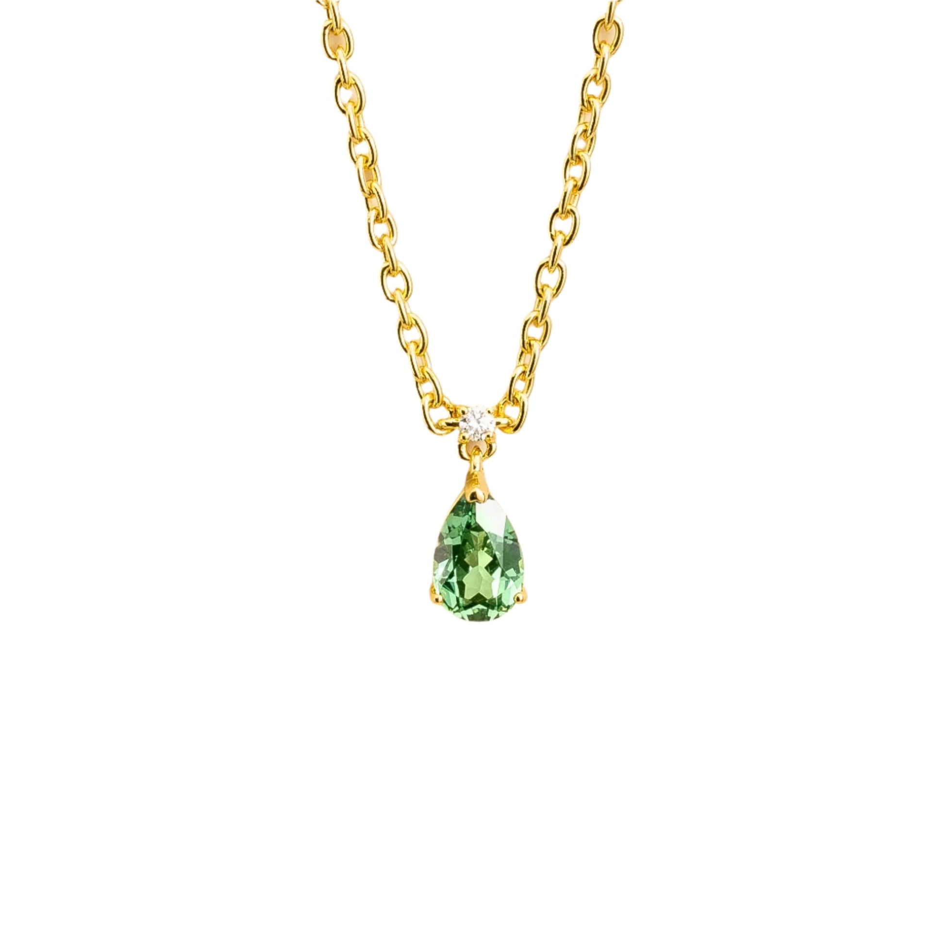 Ori Small Pendant Necklace In Green Sapphire & Diamond Set In Gold