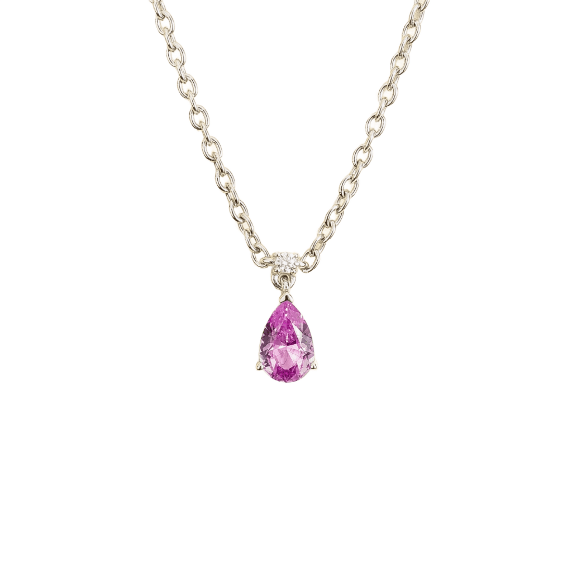 Ori Small Pendant Necklace In Pink Sapphire & Diamond Set In White Gold