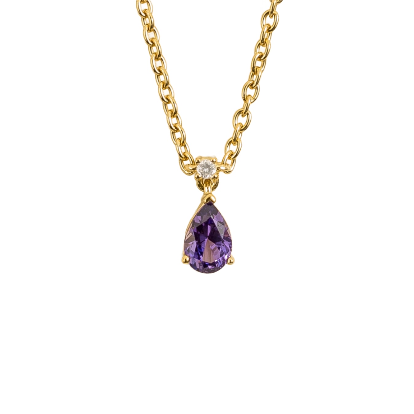 Ori Small Pendant Necklace In Purple Sapphire & Diamond Set In Gold