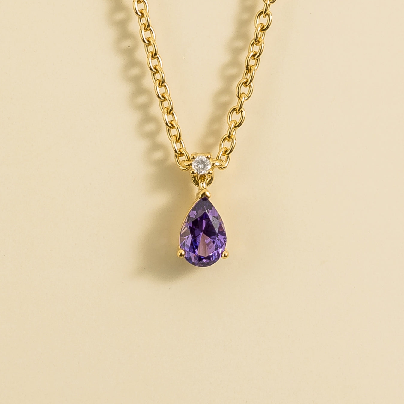 Ori Small Pendant Necklace In Purple Sapphire & Diamond Set In Gold