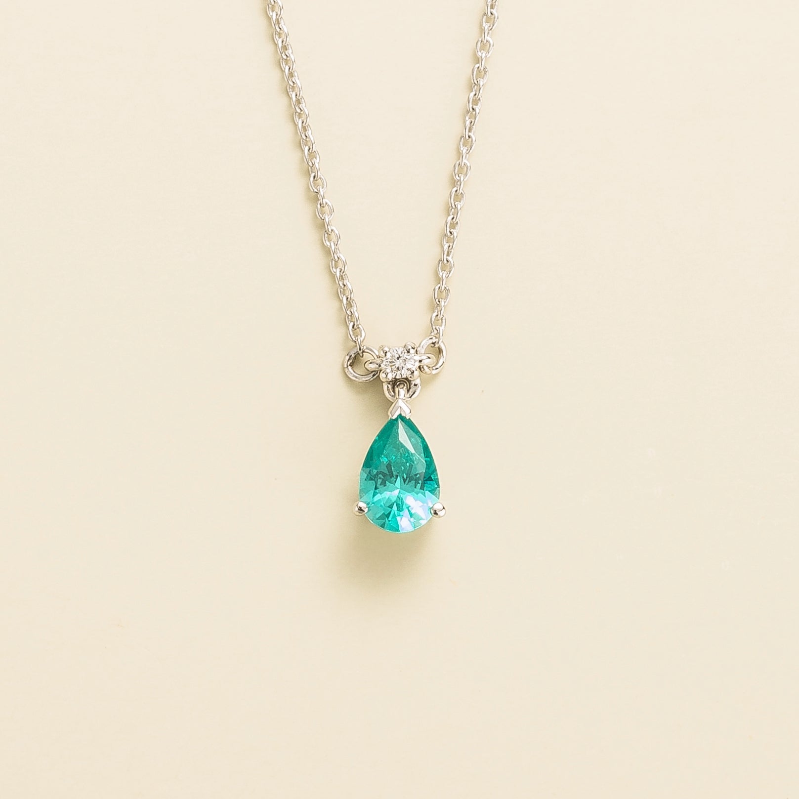 Ori Small Pendant Necklace Paraiba Sapphire & Diamond Set In White Gold