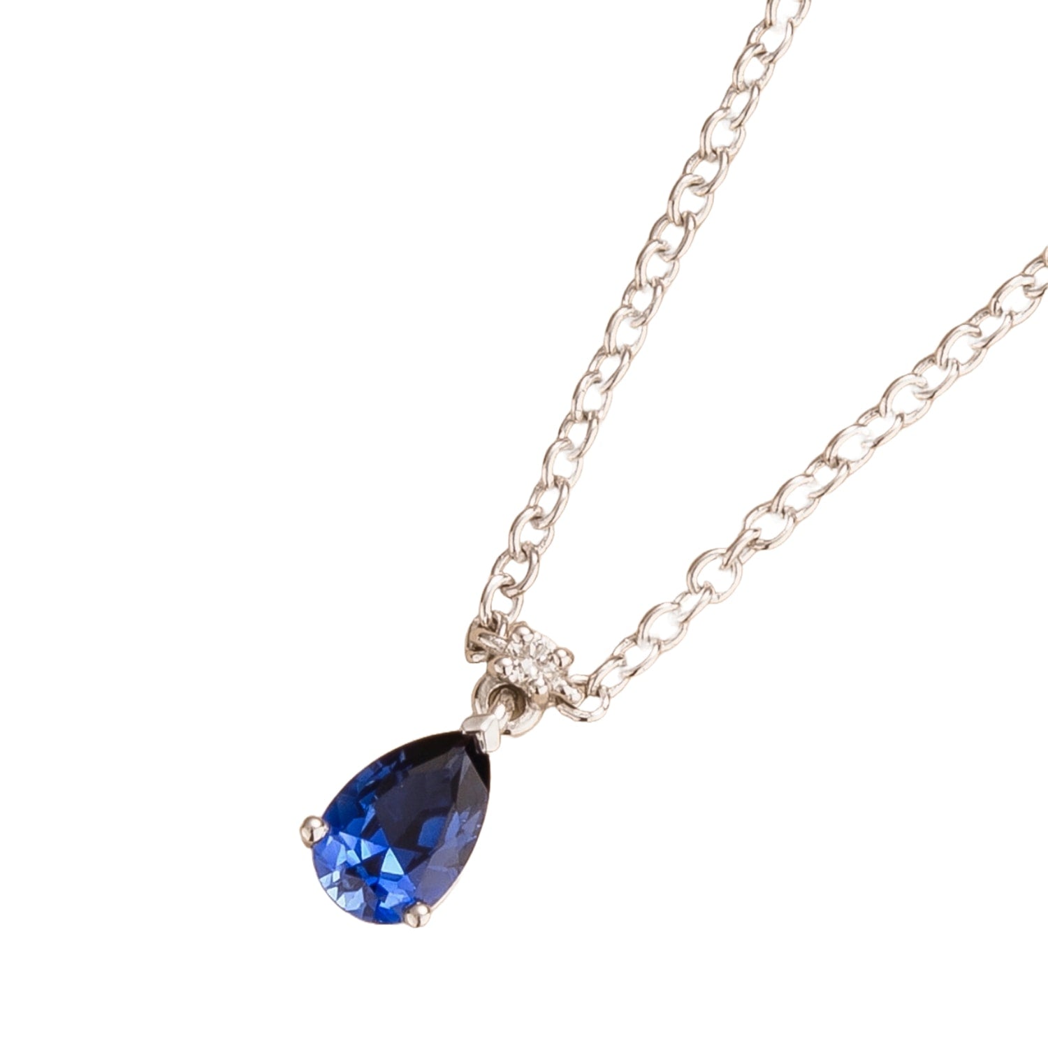 Ori Small White Gold Pendant Necklace Blue Sapphire Diamond