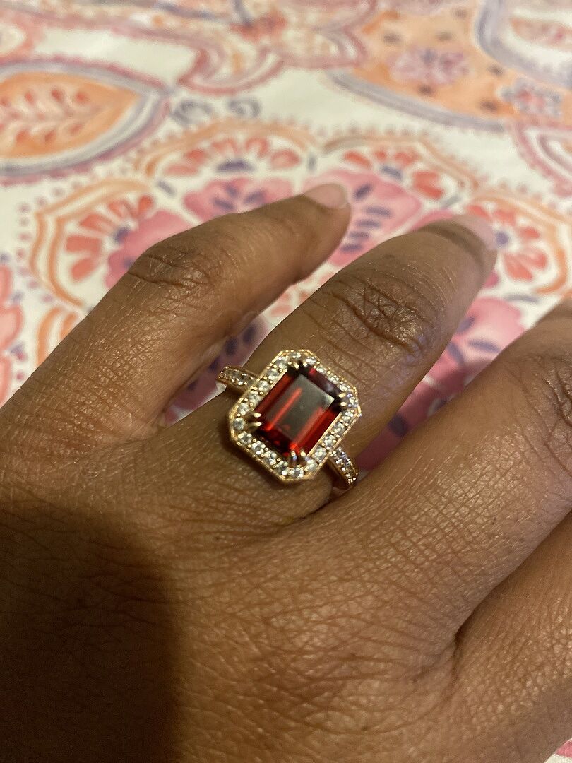 Emerald-Cut Garnet Engagement Ring with Diamond Halo