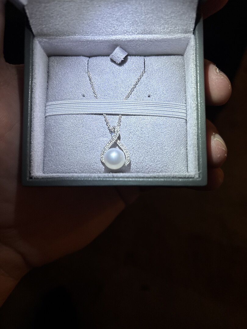 Japanese Akoya Pearl Swirl Ribbon Pendant with Diamonds