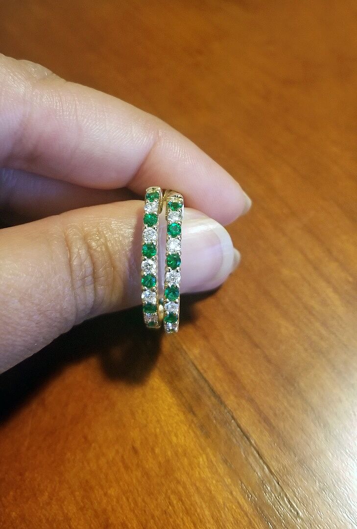 Round Emerald and Diamond Inside Out Hoop Earrings