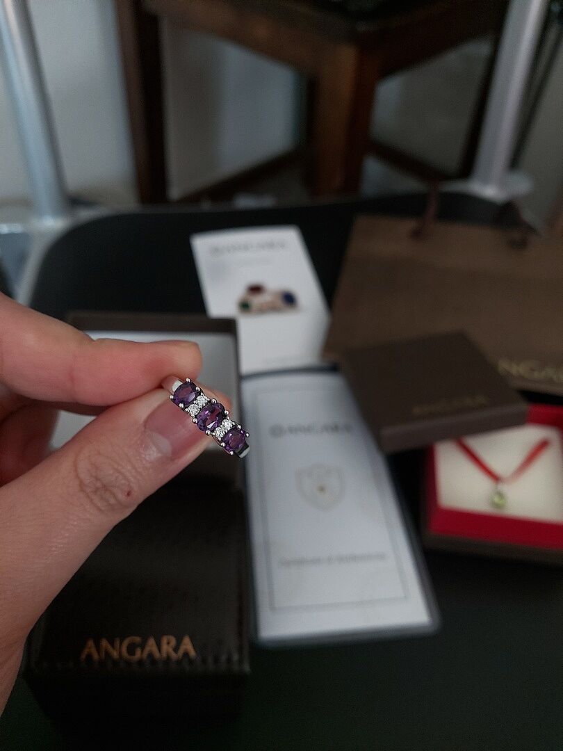 Oval Three Stone Amethyst Engagement Ring with Diamonds