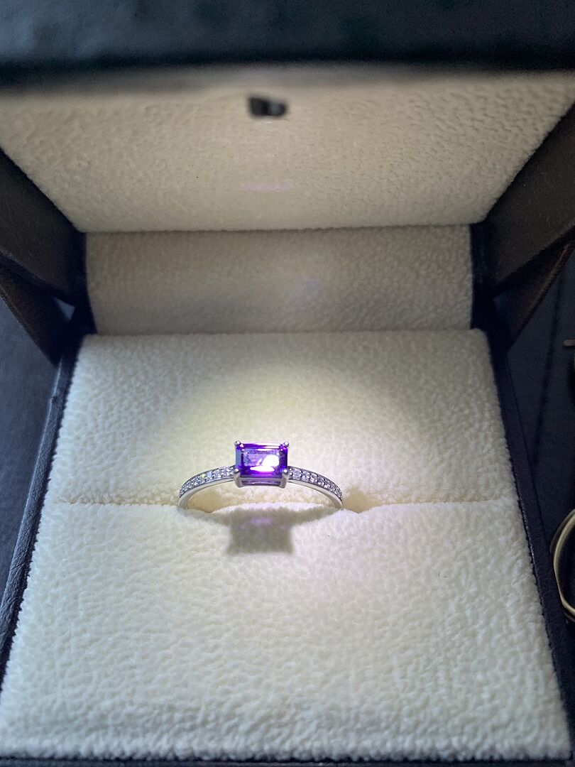 East-West Emerald-Cut Amethyst Solitaire Ring